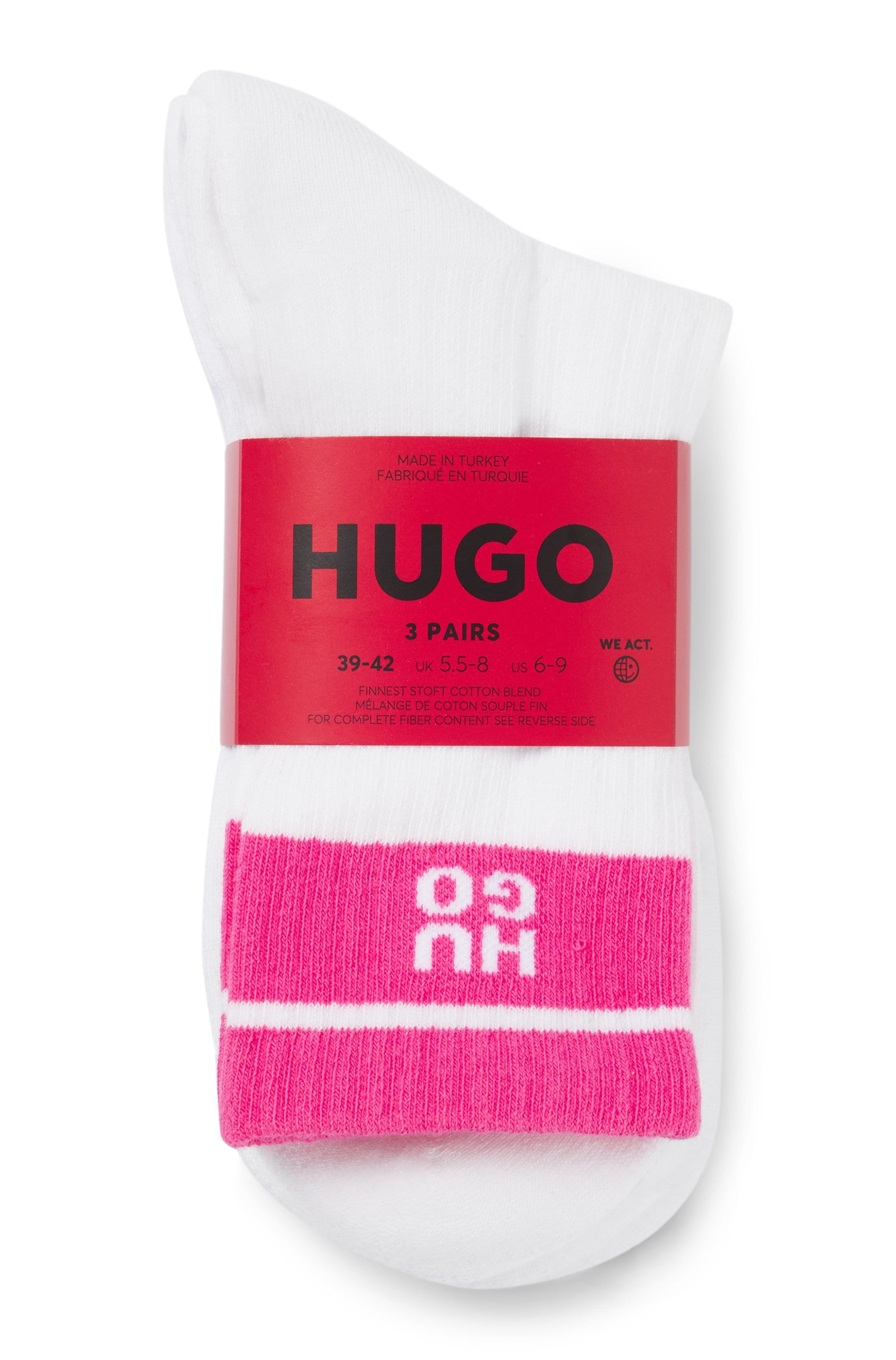 HUGO Underwear Socken »3P QS LOGO RIB CC«, (Packung, 3 Paar, 3er Pack), mit kontrastfarbenen Logoschriftzug