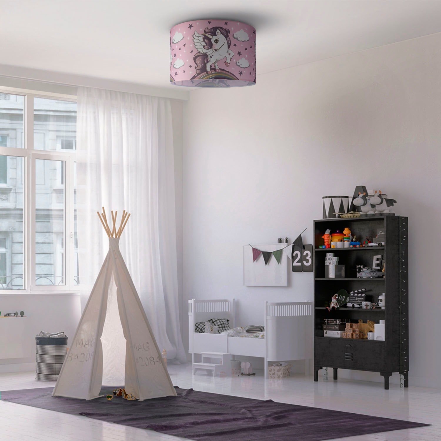 Paco Home Deckenleuchte »Hugo Cosmo kaufen Garantie 213«, Jahren Einhorn, E27 Kinderzimmer 3 Lampe LED online XXL Mit mit | Kinderlampe