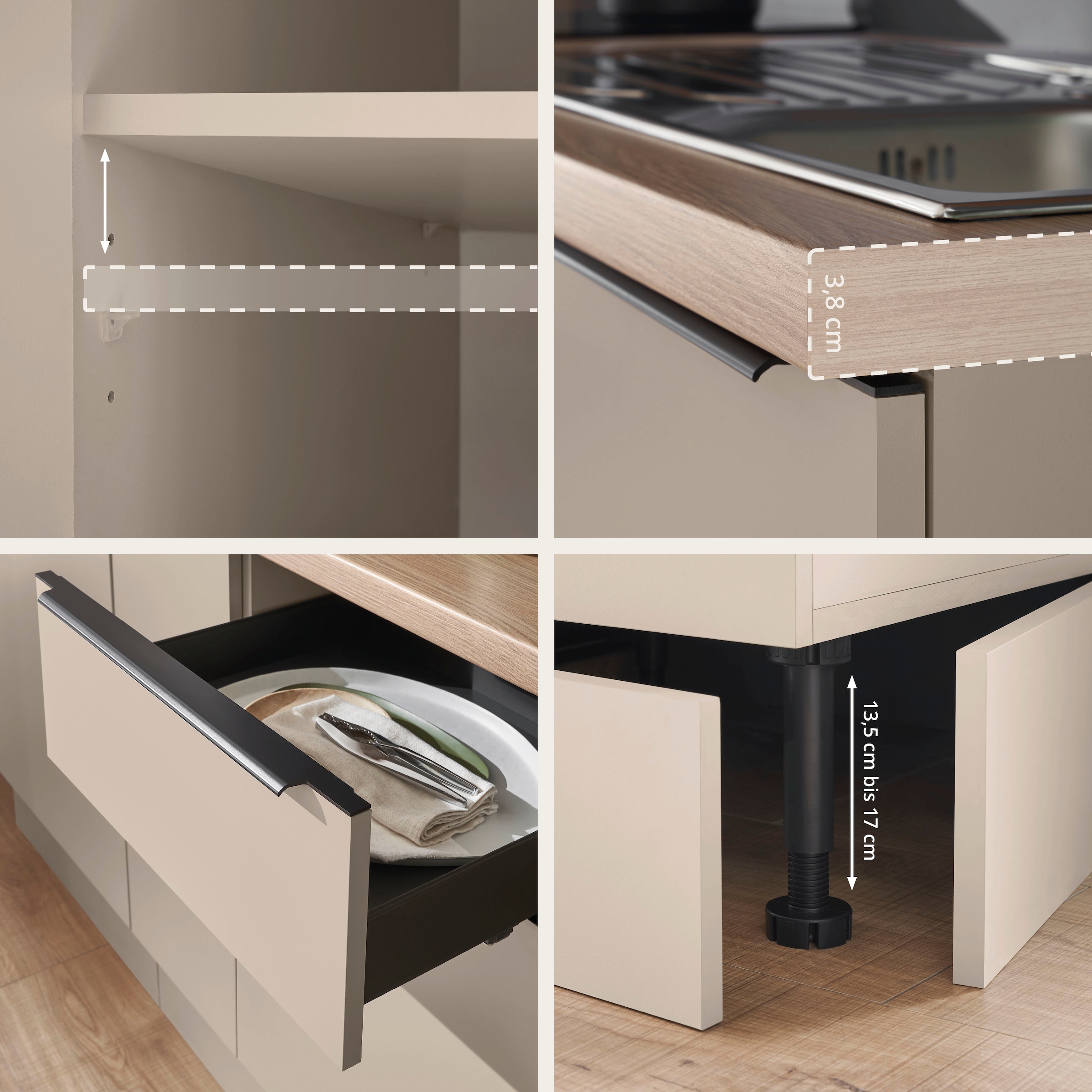 KOCHSTATION Küchenzeile »Cocco B/H/T 210x211x60 cm« Breite 210 cm, wahlweise mit E-Geräten und Induktion