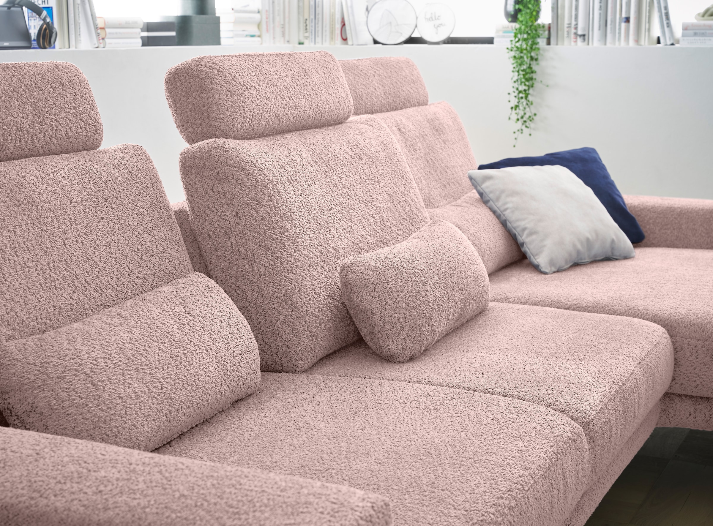 set one by Musterring Ecksofa »SO 3600, inkl motor. Sitztiefenverstellung, Kopfstützen, Nierenkissen«, Sitzhöhe 42 cm, Kaltschaum, Breite 293 x Tiefe 180 cm, Kama rose