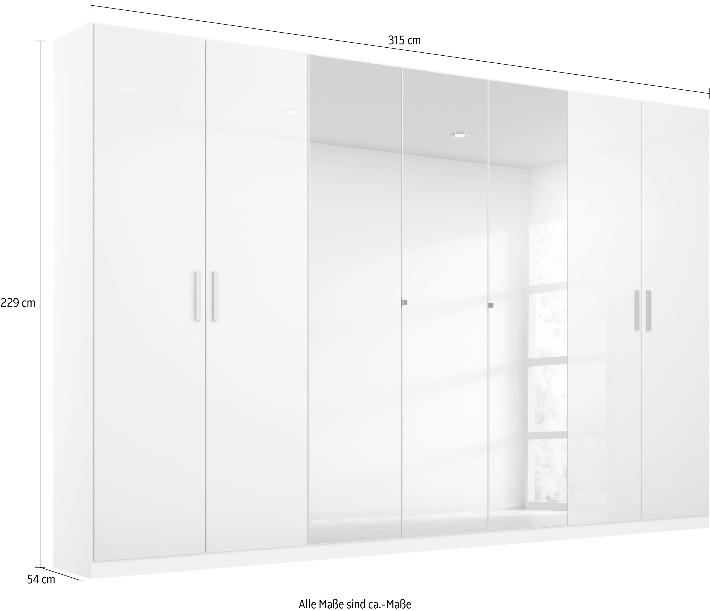 rauch Drehtürenschrank »Kleiderschrank Schrank Garderobe KOLUNA Hochglanz-Front und Spiegel«, (Breiten 181/226/271/315 cm Höhen 210/229 cm), Hochglanzfront mit Spiegel, inkl. 2 Innenschubladen sowie extra Böden