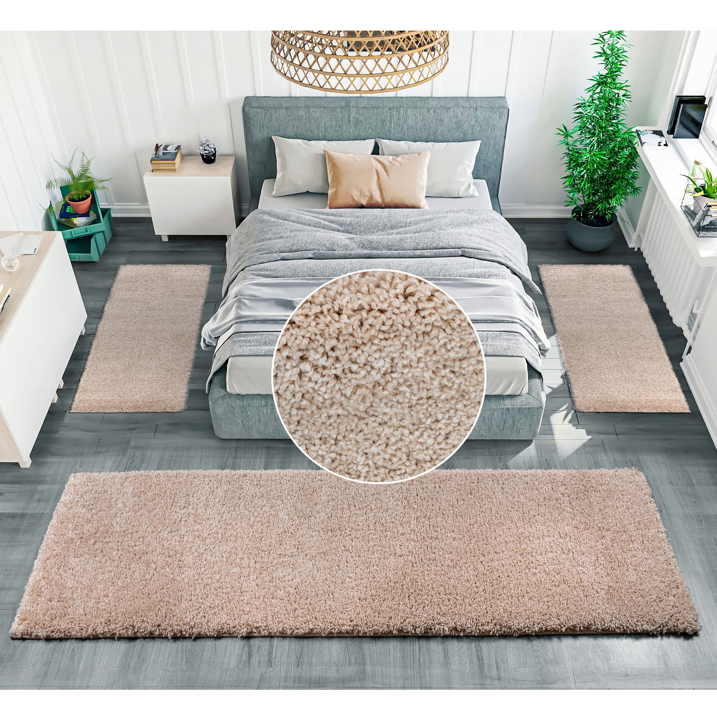 Bruno Banani Bettumrandung »Shaggy Soft« Höhe 30 mm 3 Stk. tlg. gewebt, Uni-Farben, besonders weich, Bettvorleger, Läufer-Set