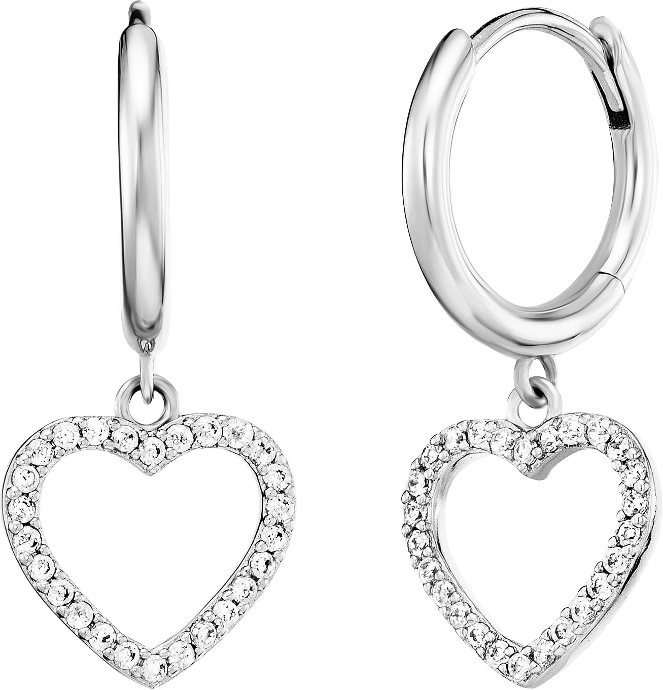 Angel Whisperer Silver Cubic Zirconia Open Heart Hoop Earrings ERE-HEARTSHINY-ZI-CR