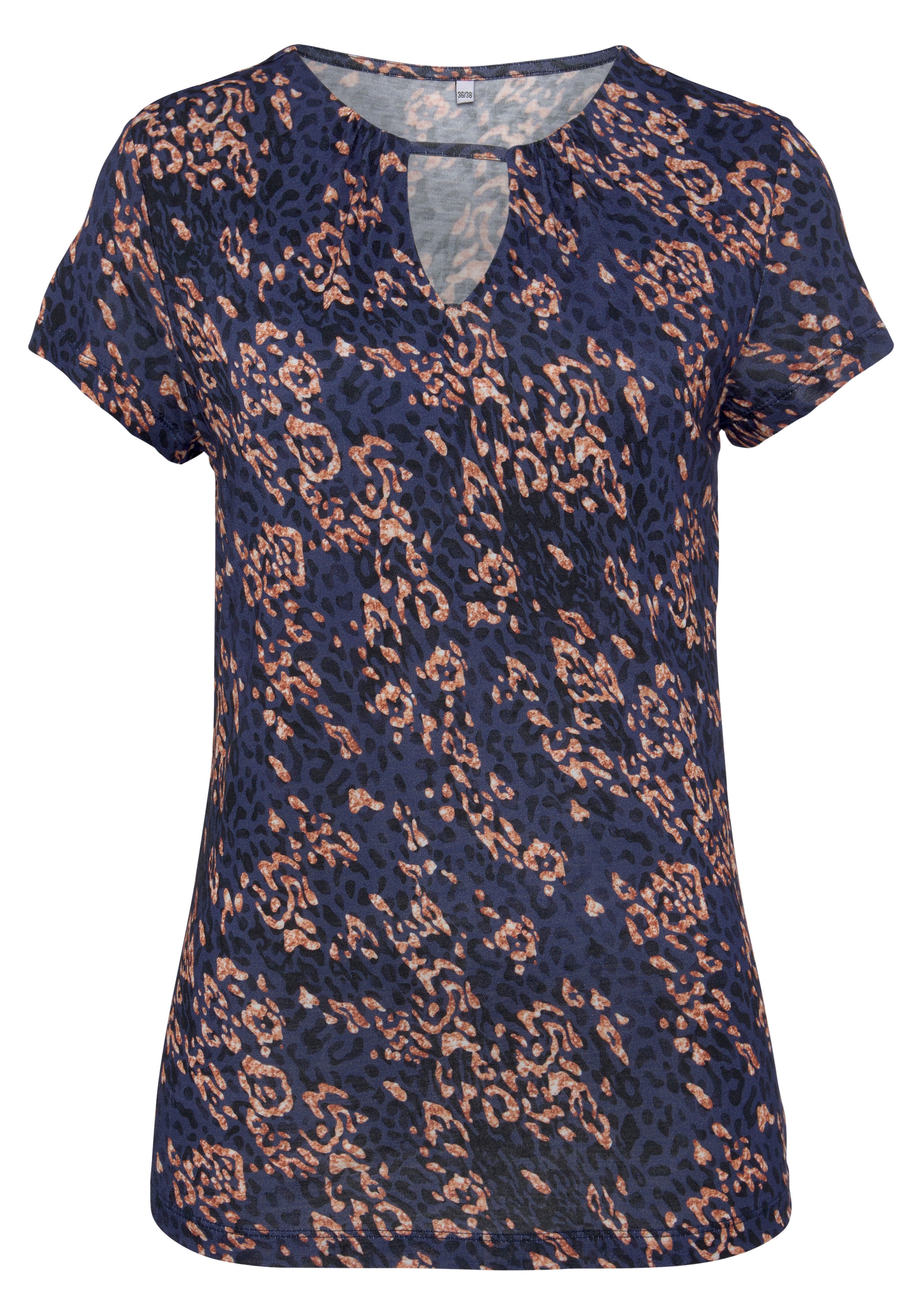 Vivance Kurzarmshirt, mit Alloverdruck mit Cut-out, figurbetontes T-Shirt