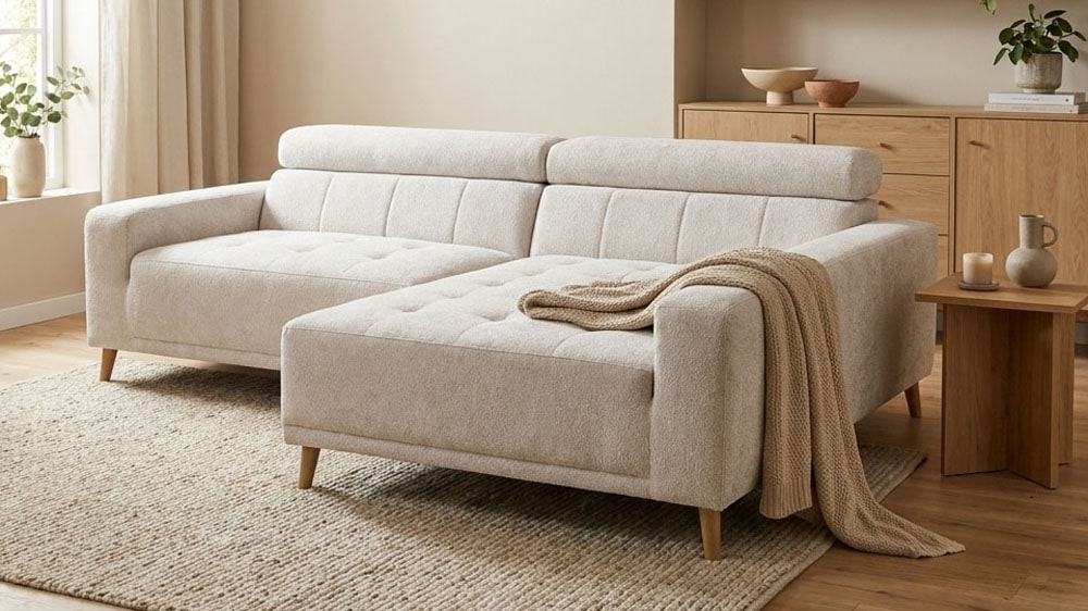 OTTO home Ecksofa »Greve 248 x 172 cm mit Steppungen, für gängige Saugroboter geeignet« Kopfteile verstellbar, aus pflegeleichtem, weichem Luxus-Microfaser