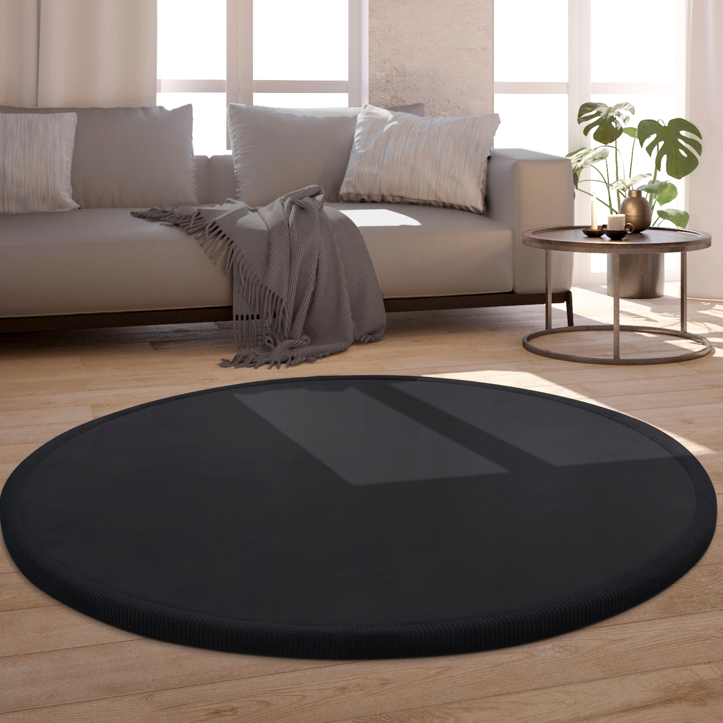Paco Home, Teppich »Tatami 475« rund 24 mm Höhe Kurzflor, Uni Farben, mit Memory Foam, waschbar, schwarz, Polyester, Ø 120 cm 1 Stk. - 24 mm
