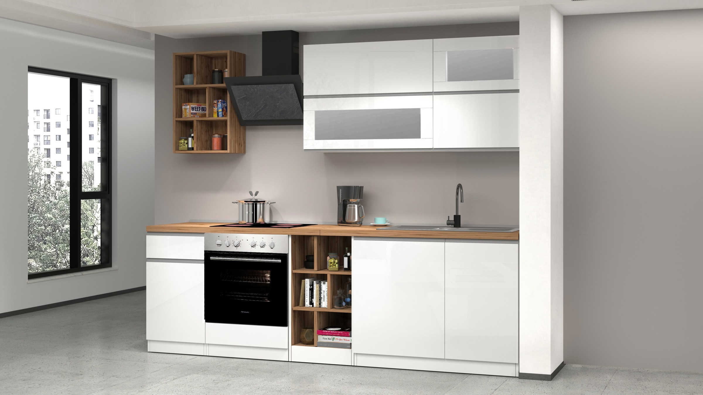 KOCHSTATION Küchenzeile »KS-Sole«, Breite 256 cm, Hängeregal, Geschirrabtropfschrank, ohne E-Geräte