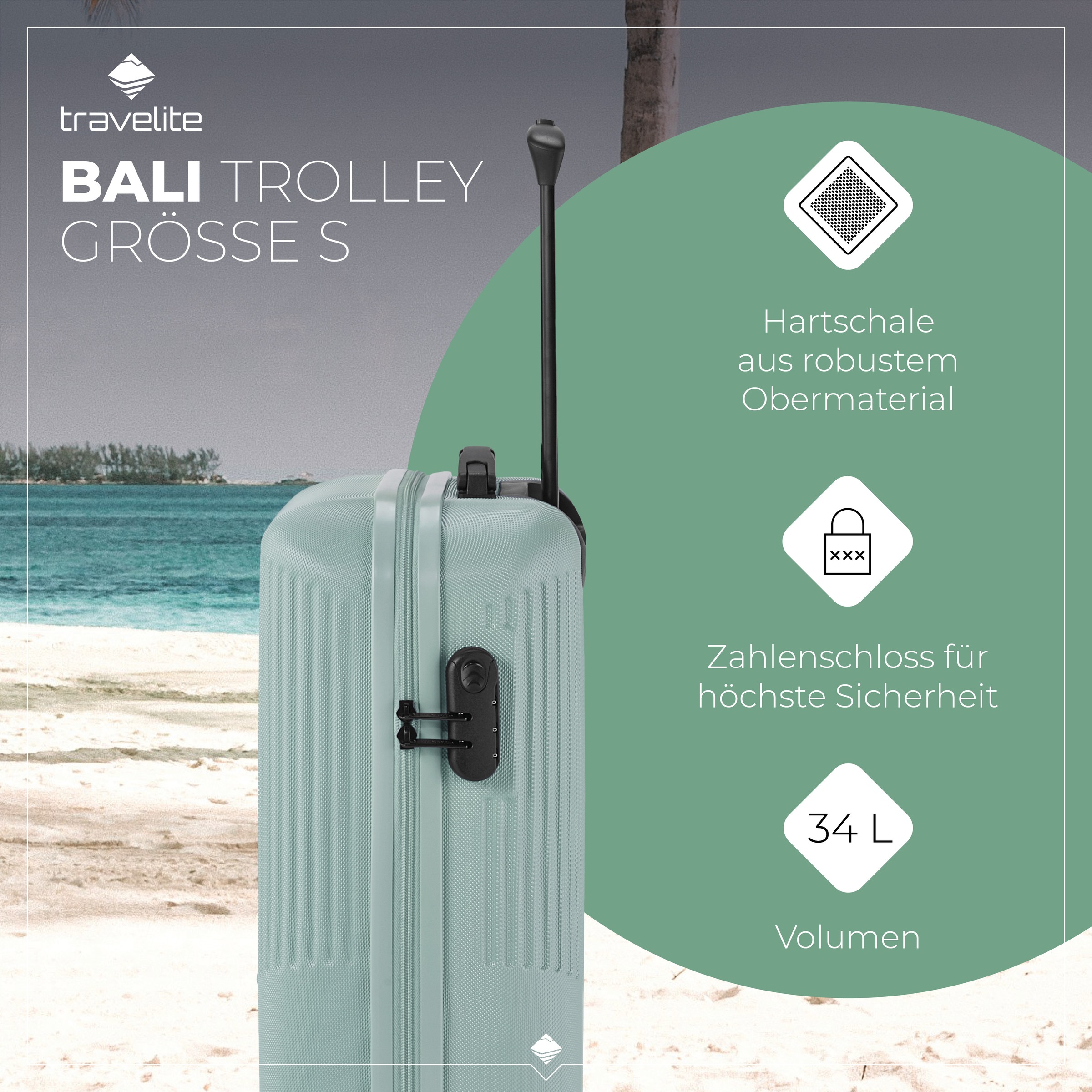 travelite Hartschalen-Trolley »BALI Reisekoffer Hartschale« 34 l 4 Rollen TSA-Schloss – robustes Reisegepäck