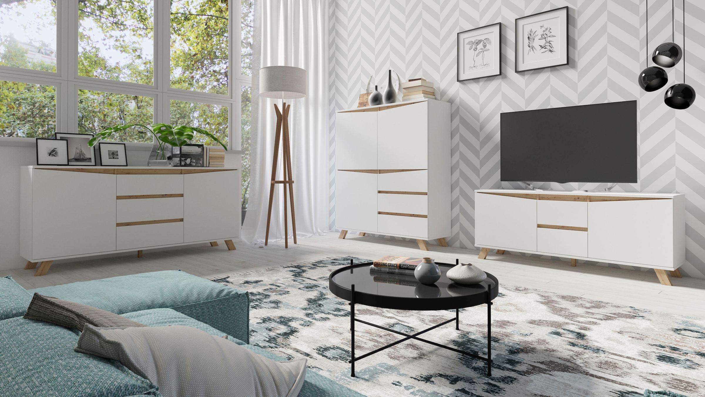 INOSIGN Lowboard »Valentin«, 160cm TV Board mit 2 Türen und 2 Schubkästen in modernem Skandi Design