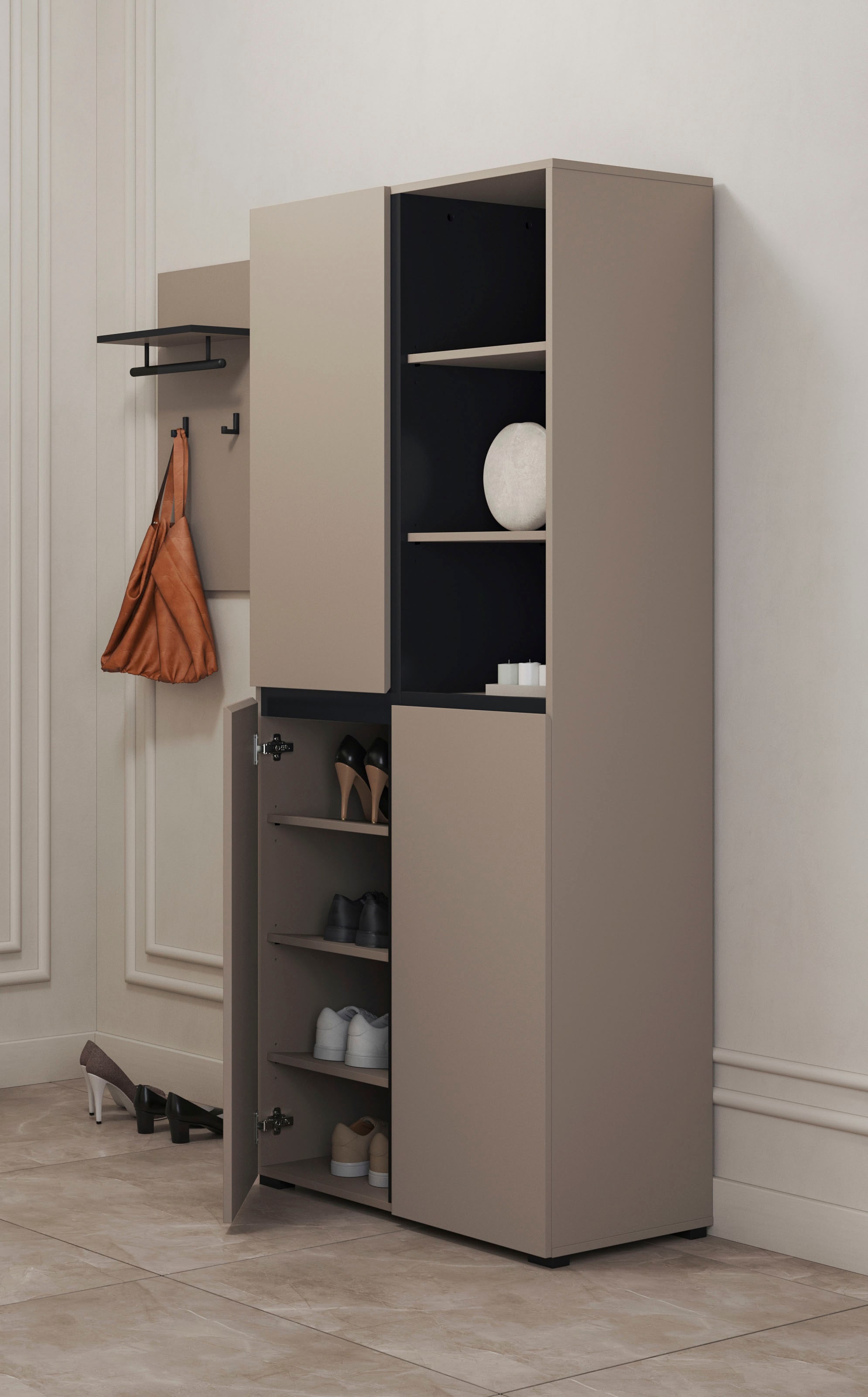 INOSIGN Schuhschrank »Cross, Höhe 183,5cm, modernes griffloses Schuhregal mit 3 Türen« Hochschrank mit viel Stauraum, Platz für ca. 24 Paar Schuhe