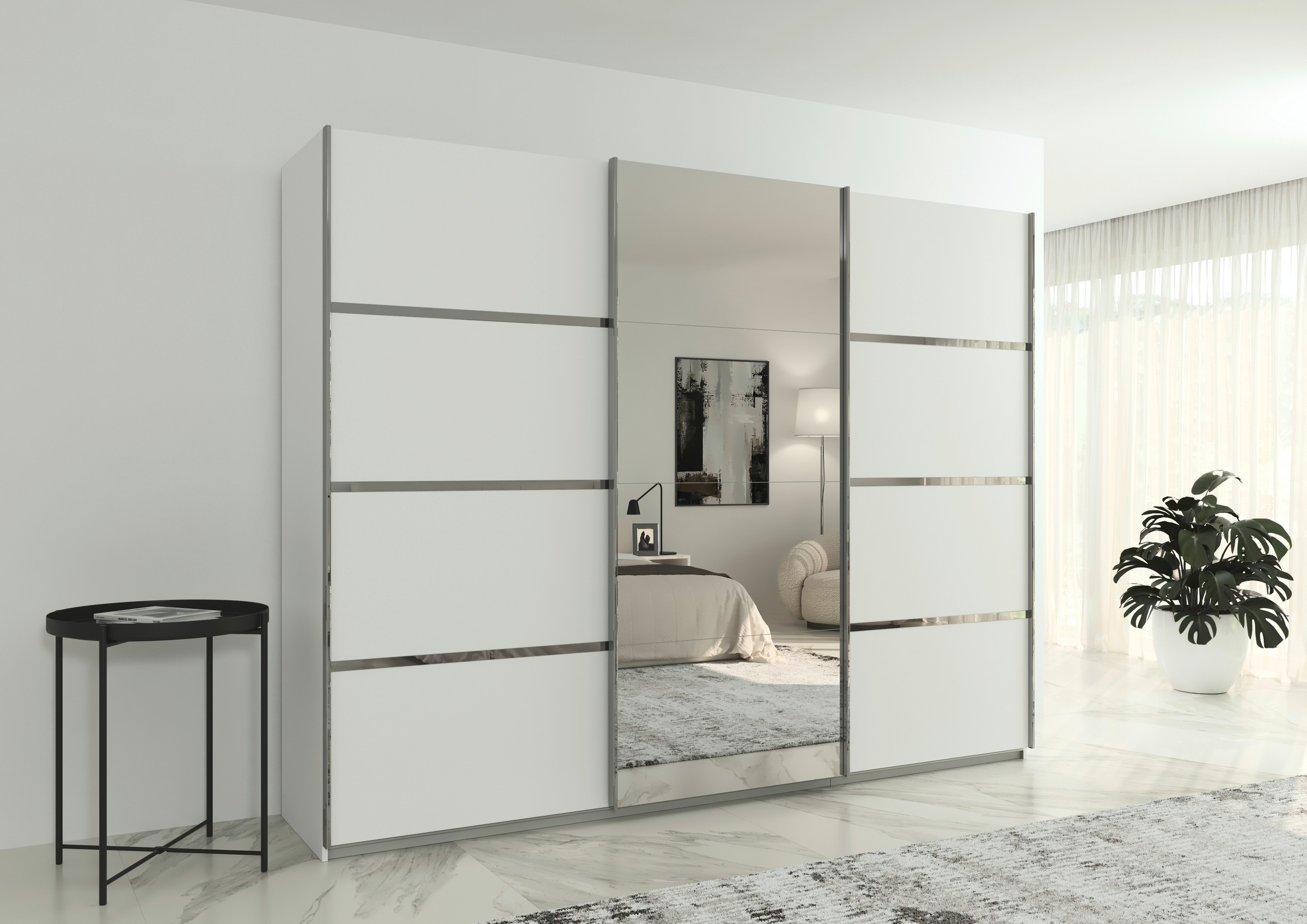 rauch Kleiderschrank »Schwebetürenschrank Garderobe Schrank TOP ANGEBOT Avola«, (in 3 verschiedenen Ausstattungen BASIC/CLASSIC/PREMIUM inkl. Spiegel), mit eleganten Zierleisten in Chrom, Schwarz oder Weiß MADE IN GERMANY