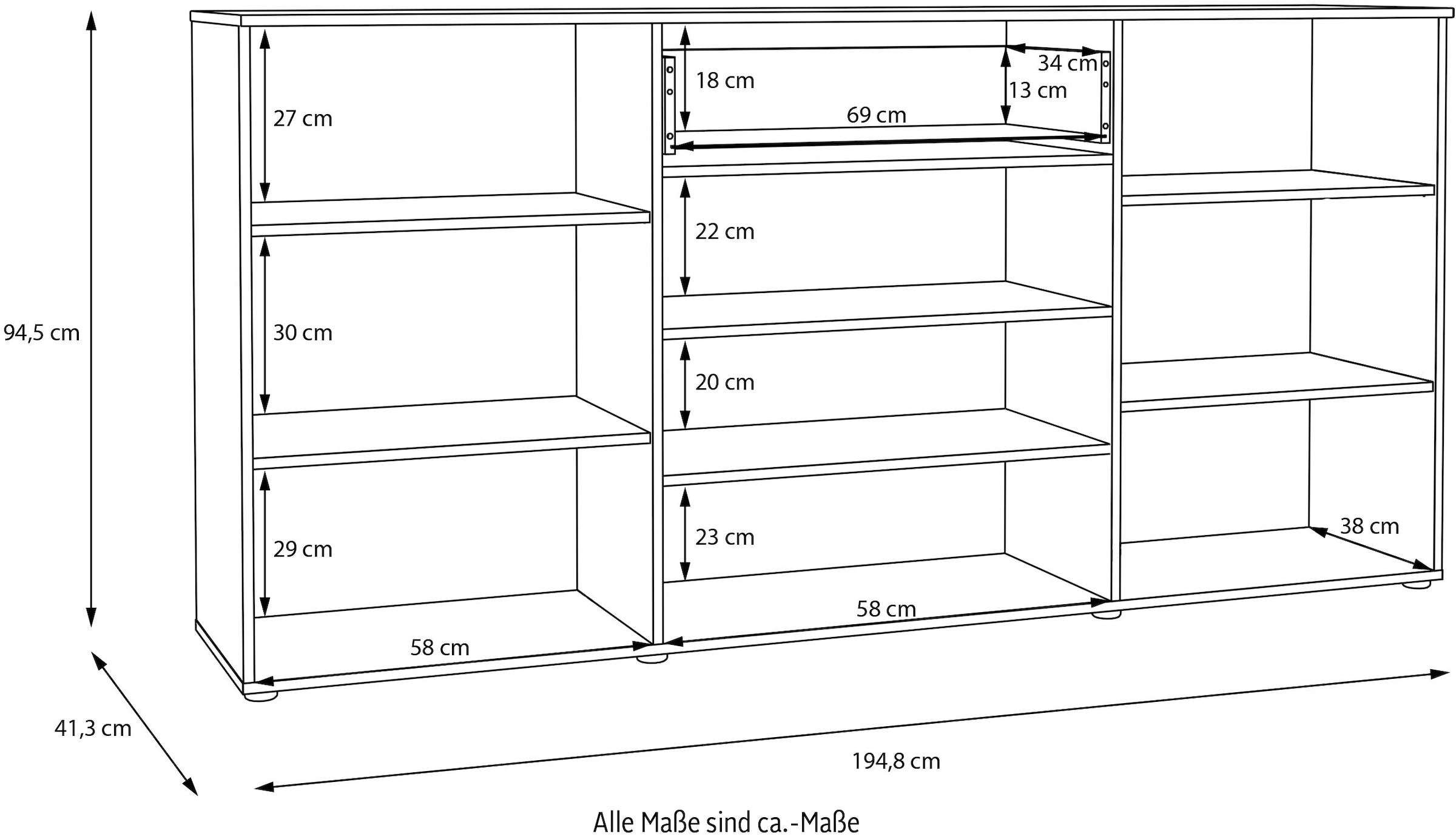 FORTE Sideboard »Como«, Kommode, Stauraumschrank, LED Beleuchtung, Soft Close, Stauraum