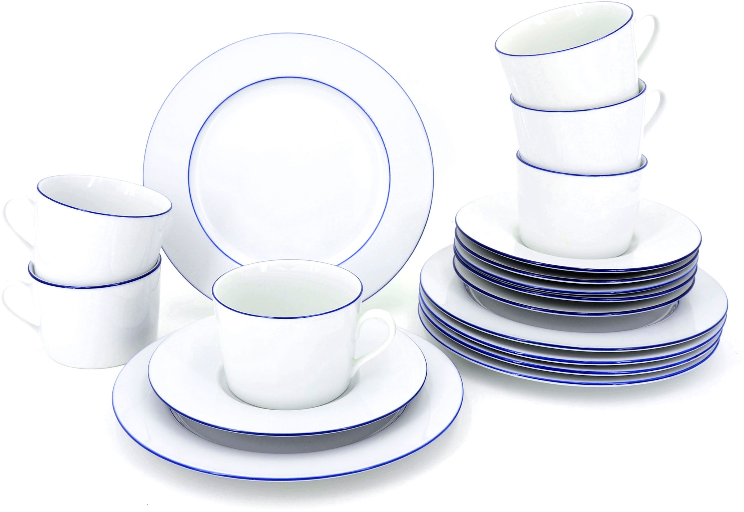 Retsch Arzberg Kaffeeservice »Geschirr-Set, Service Heike Blaurand« maritimer, blauer Rand, Made in Germany, 18 Teile, für 6 Personen