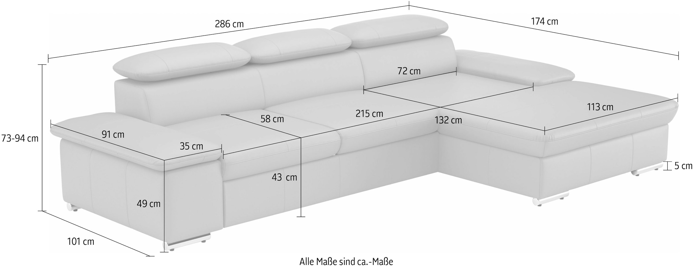 sit&more Ecksofa »Valantine L-Form«, inkl. Kopf- und Armteilverstellung, wahlweise mit Bettfunktion