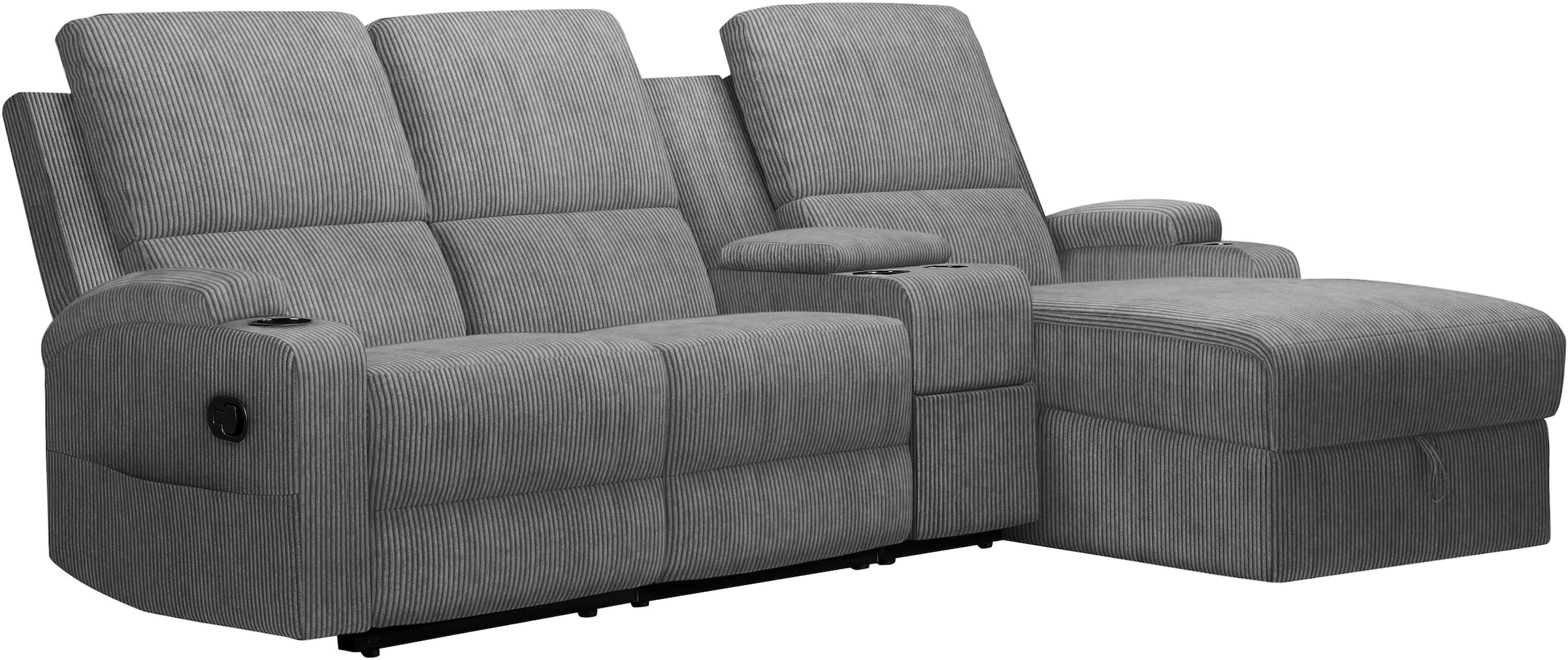 OTTO home Ecksofa »NAPORI Cord, Multimediasofa, 3er Kinosessel XXL, L-Form« Kinosofa, manuelle o. elektr. Relaxfunktion, Staufach, Getränkehalter