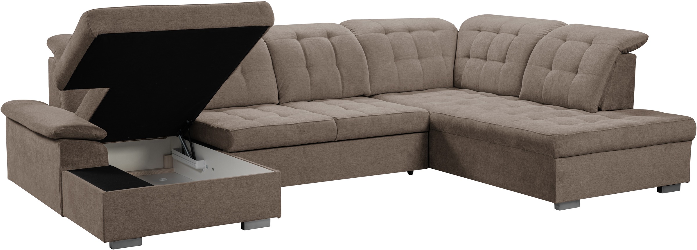 WERK2 Wohnlandschaft »Kordula-New Multifunktion Couch, Breite 332cm, U-Form«, Sofa in U-Form mit Schlaffunktion & Bettkasten, Schlafcouch