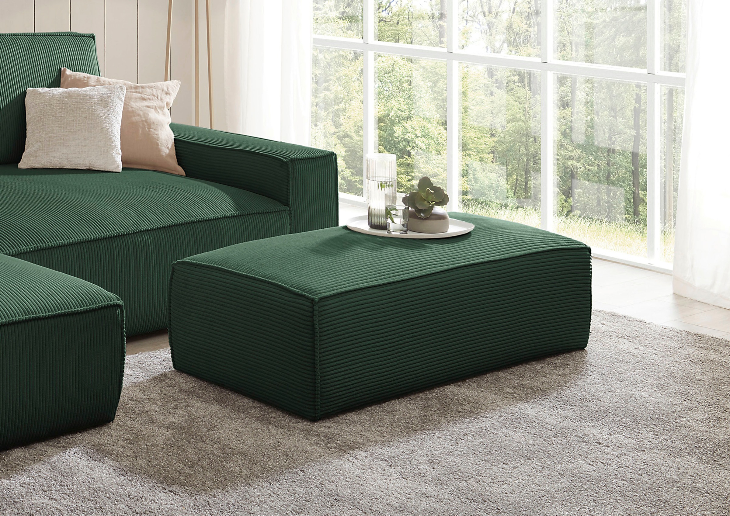 Home affaire Hocker »NEU: SHERWOOD XXL, Polsterhocker, Cord, Webstoff«, rechteckig, bequemer Sitzkomfort, 130/60/44 cm, Krokodilverbinder