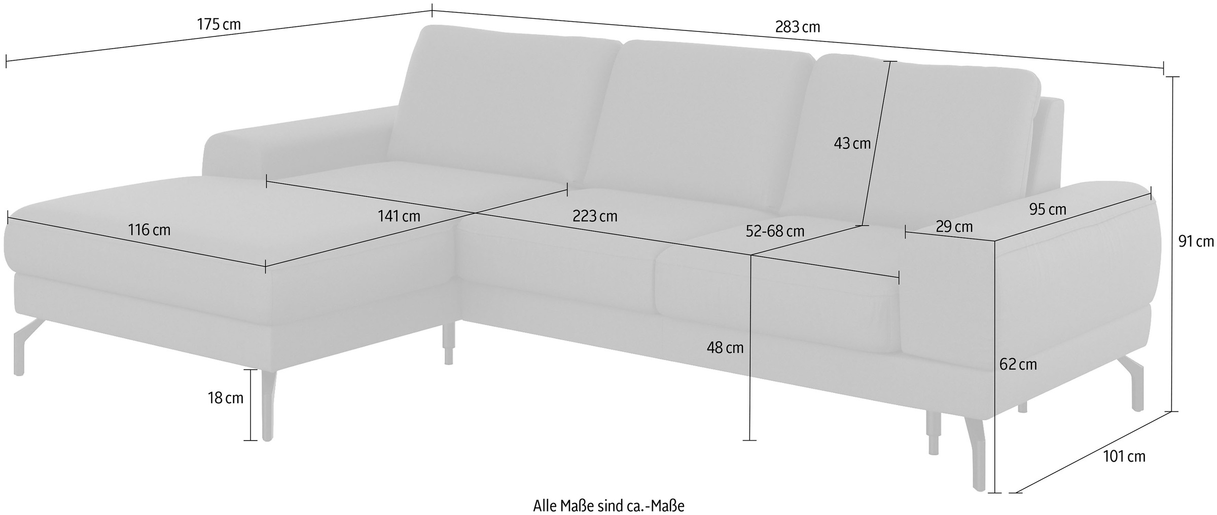 sit&more Ecksofa »Cinturo L-Form«, inklusive Sitztiefenverstellung und Federkern, Sitzhöhe 48 cm