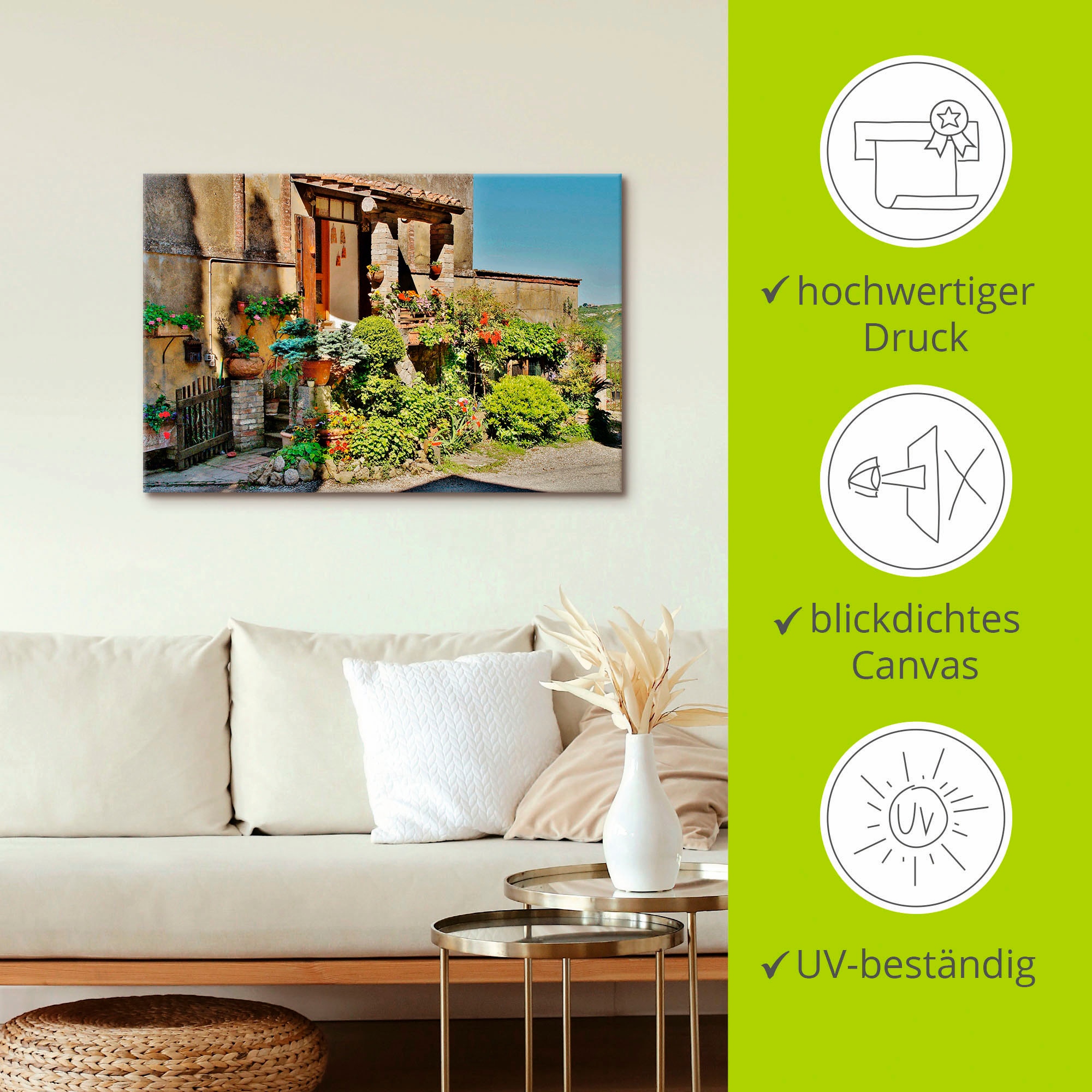 Artland Wandbild »Kleines Paradies in der Toskana«, Gebäude, (1 St.), als Leinwandbild, Poster in verschied. Größen