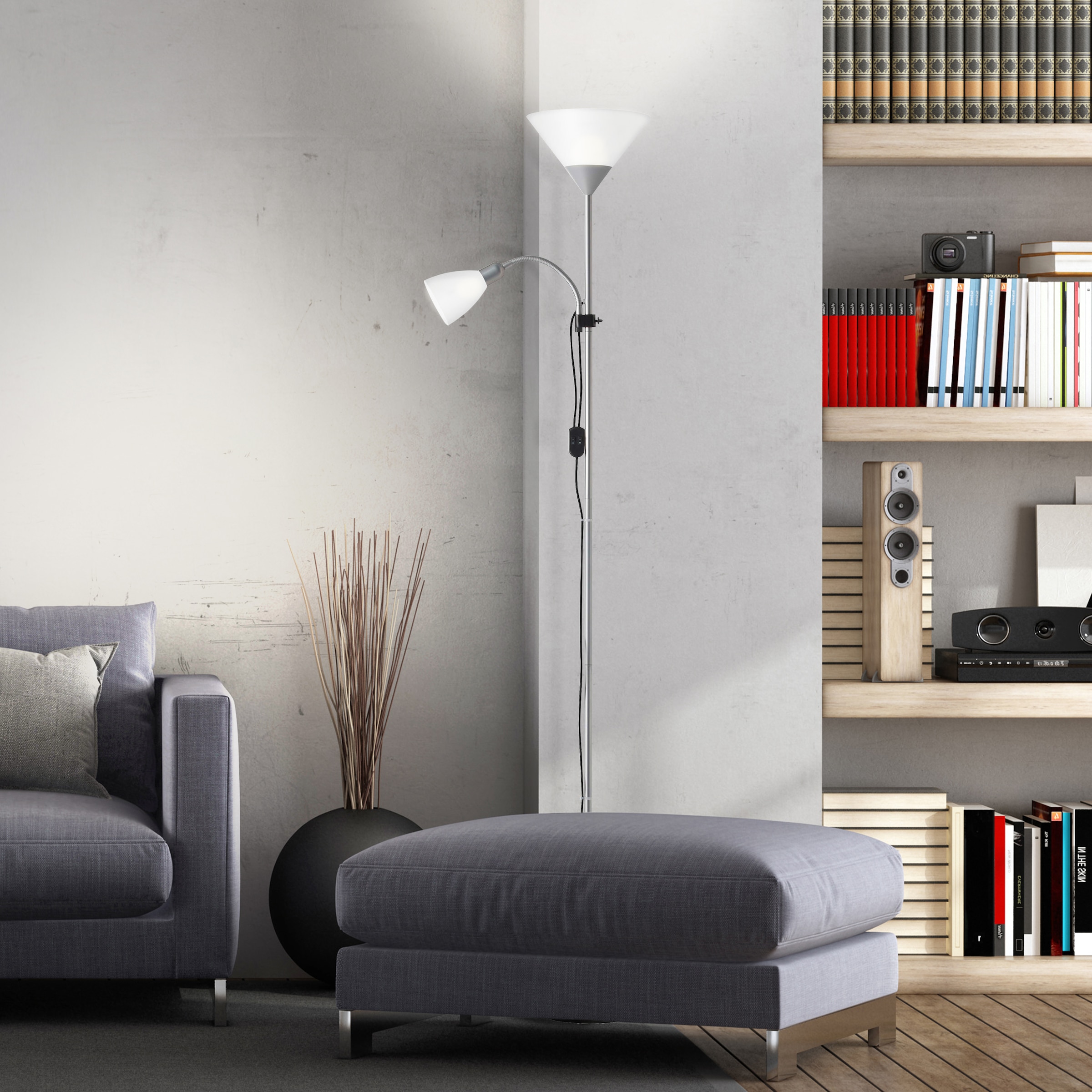 Brilliant Deckenfluter »Spari« E14 | E27 1 Stk. 180 cm Höhe, Ø 25 cm, E27 + E14, Aluminium/Kunststoff
