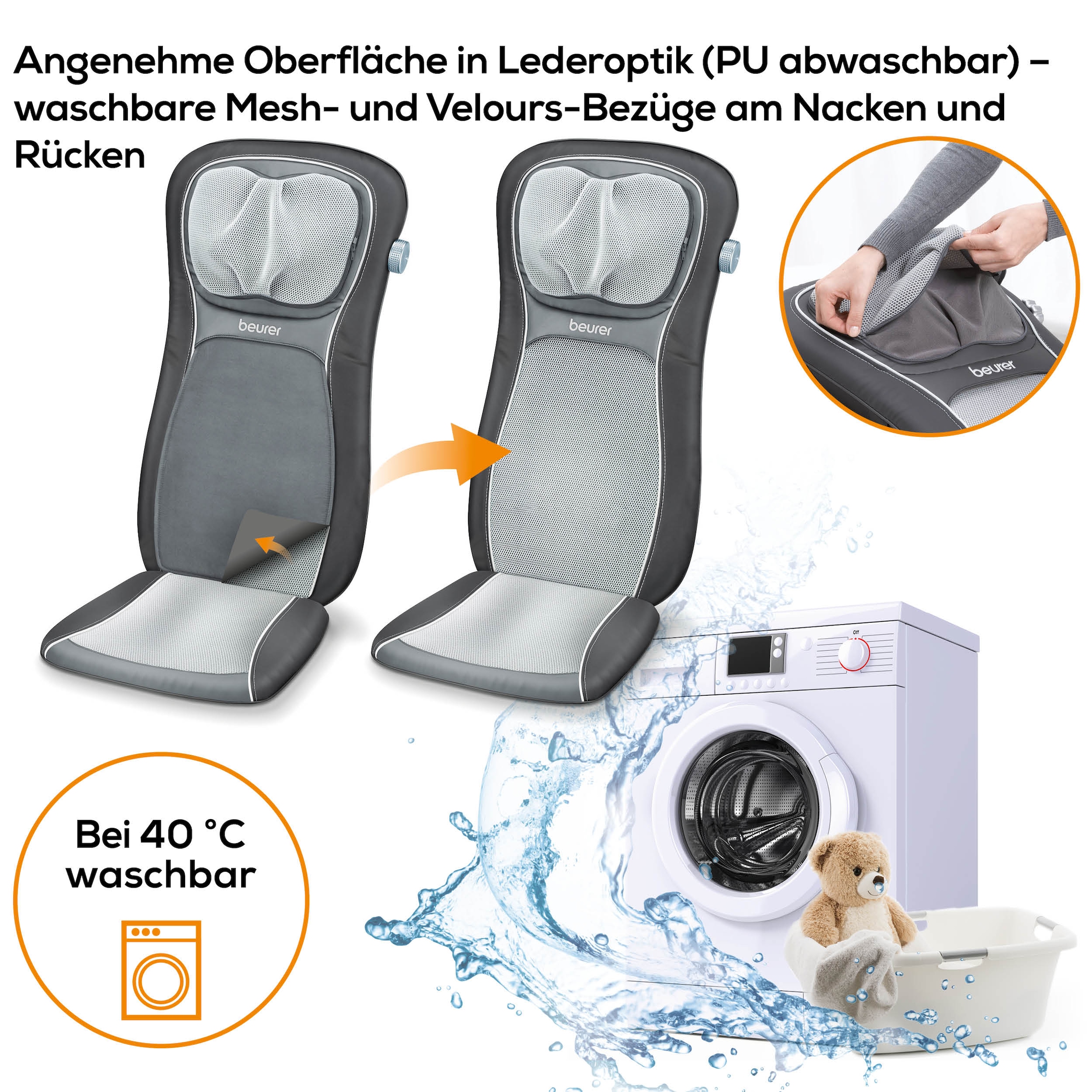 BEURER Shiatsu-Massagesitzauflage »MG 260 für wohltuende Massagen von Nacken und Rücken«, Mit Licht- und Wärmefunktion, 3 Massageprogramme, mit Timerfunktion