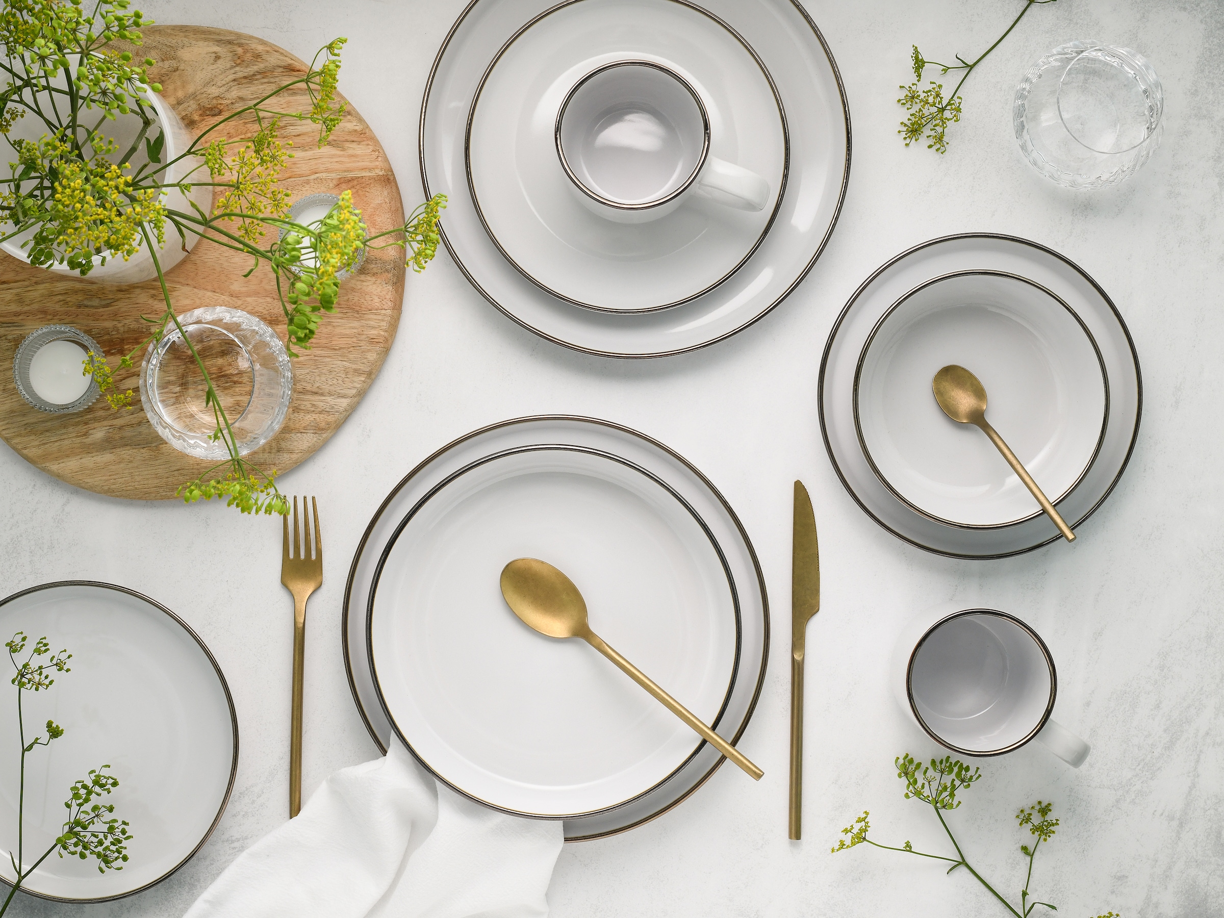 CreaTable Kombiservice »Nordic Festive, Service 30-tlg.« Minimalistisches Design, Dezente goldene Akzente