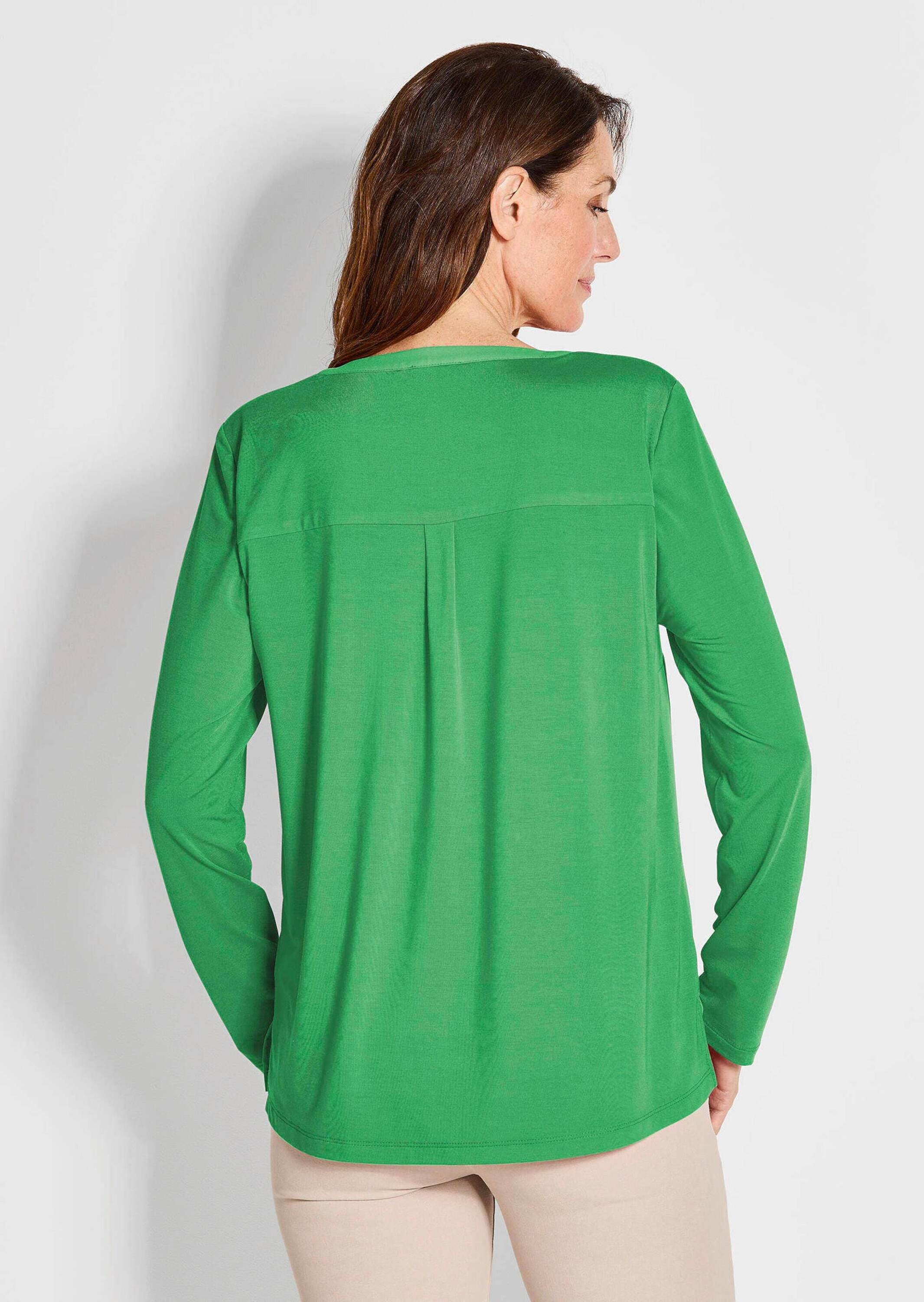 GOLDNER Kurzarmbluse »Elegantes Chiffonshirt mit Jersey-Details« Schlitz