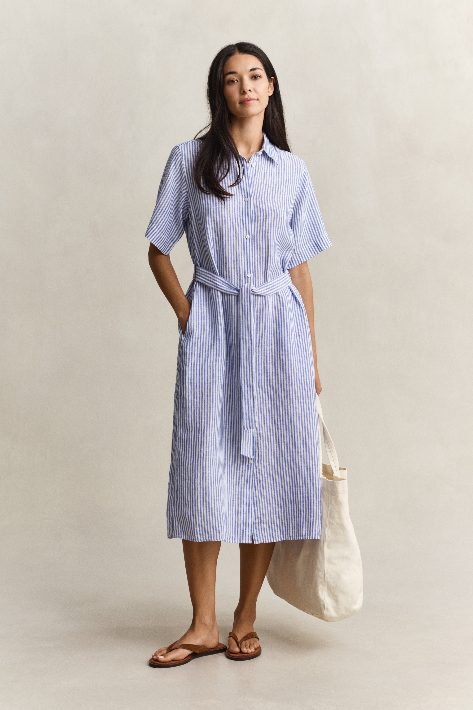 Gant Hemdblusenkleid »STRIPED LINEN« Seitennahttaschen Regular fit mit Bindegürtel
