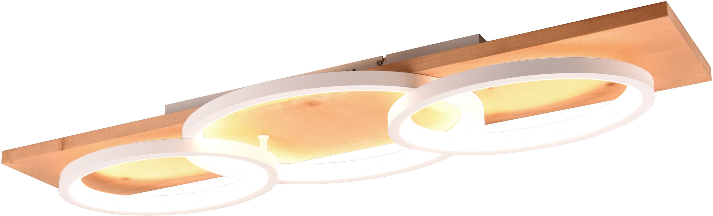 TRIO Leuchten LED Deckenleuchte »BARCA, dimmbare Deckenlampe aus Holz & Metall mit indirektem Licht«, 1 flammig, Leuchtmittel LED-Board | LED fest integriert, LED warmweiß & 4700 Lumen, für Wand- und Deckenmontage, 3 Dimmstufen