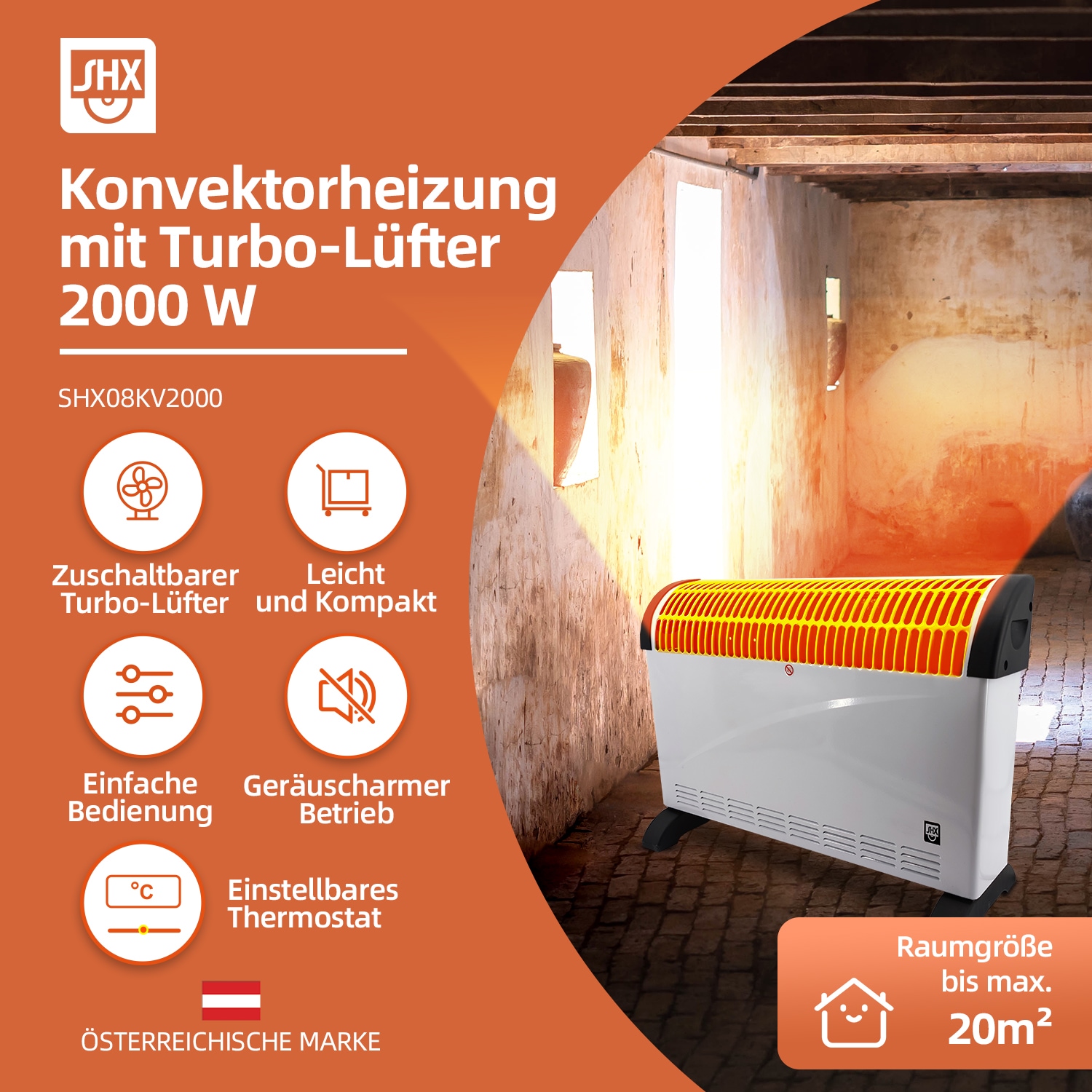 SHX Konvektor »SHX08TKV2000«, 2000 W, Turbo-Heizlüfter, 2000W