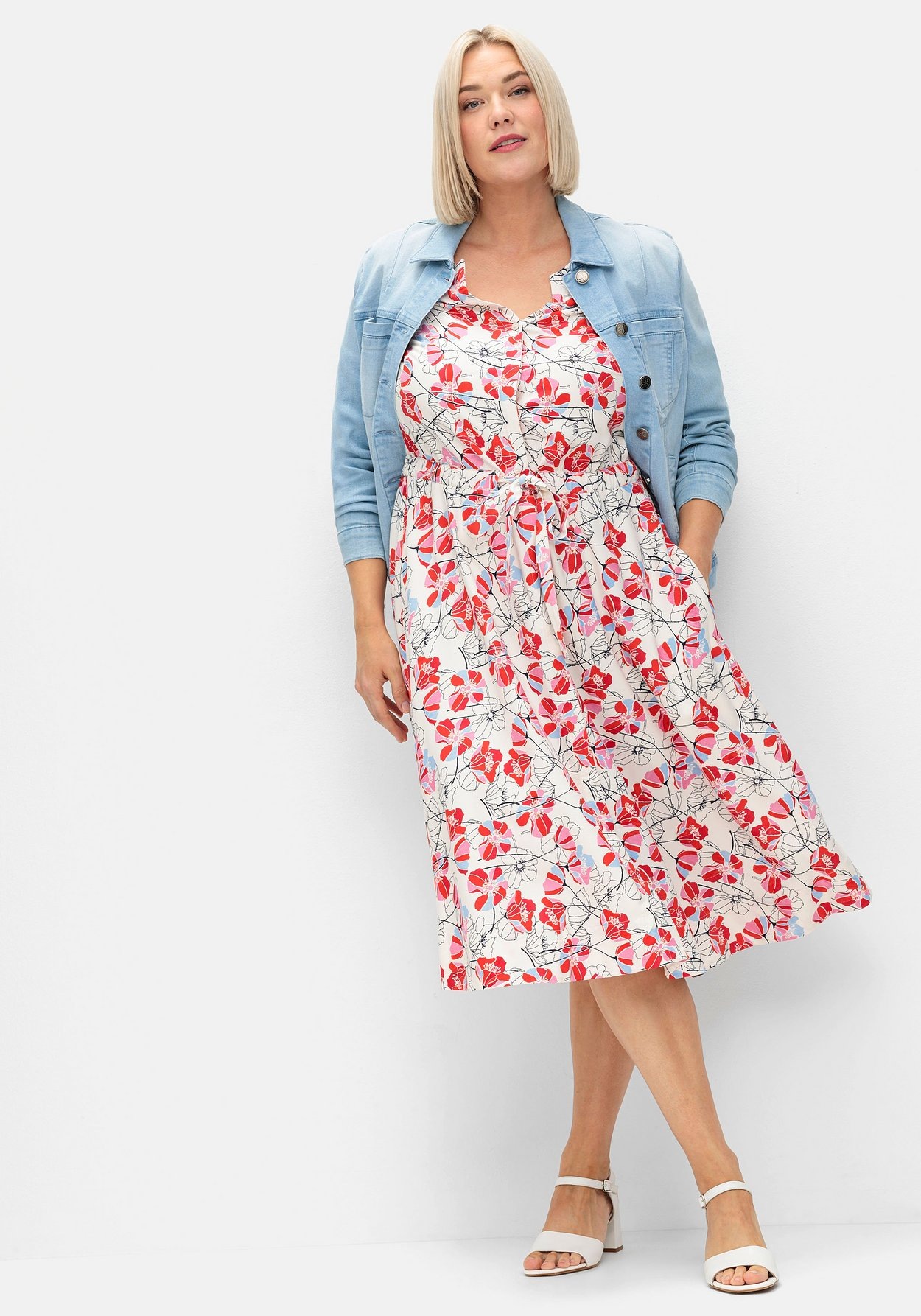 Sheego Druckkleid »Kleid mit Blütenprint und Taillen-Tunnelzug«