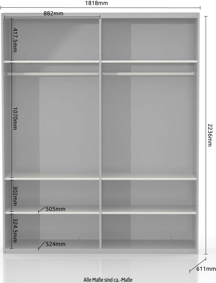 PLACES OF STYLE Schwebetürenschrank »Piano, FSC-zertifiziert, mit Einlegeböden und Kleiderstangen« in 3 Breiten, 224cm hoch, mit verchromten Aufleistungen,  UV lackiert, hochglänzend, mit Soft-Close Funktion, in beige oder weiß