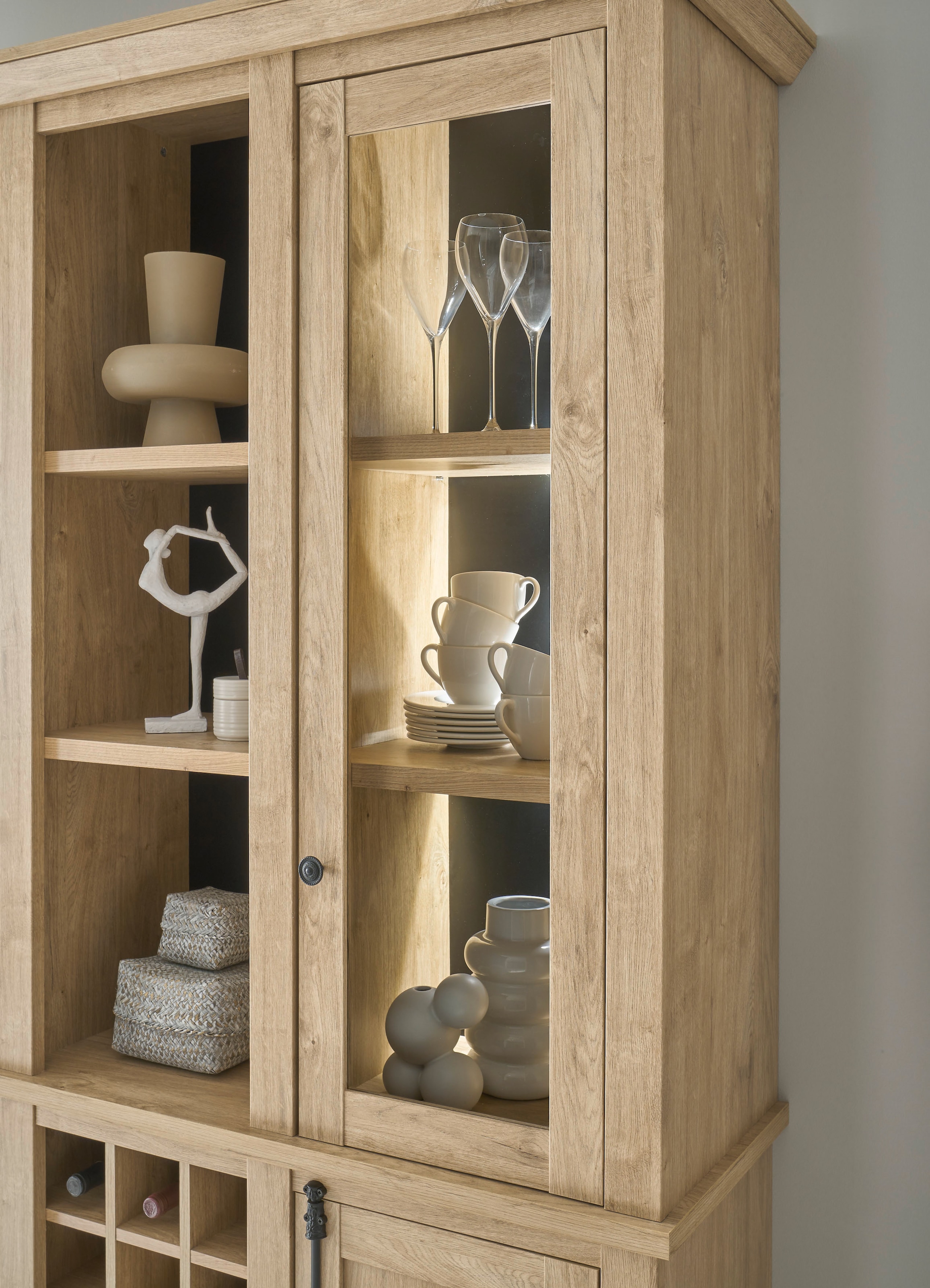 Home affaire Wohnwand »Cornwall, Anbauwand im Landhausstil, Wohnzimmer-Set, Eiche Dekor« Set, 4 Stk. tlg.