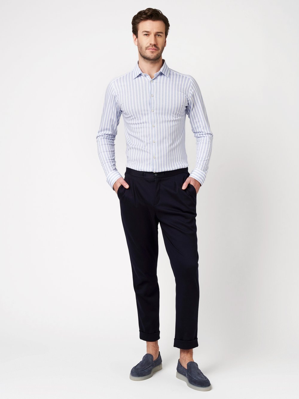 DESOTO Langarmhemd »Casual Kent 1/1« Businesshemd, Kentkragen, Jersey, schmale Form