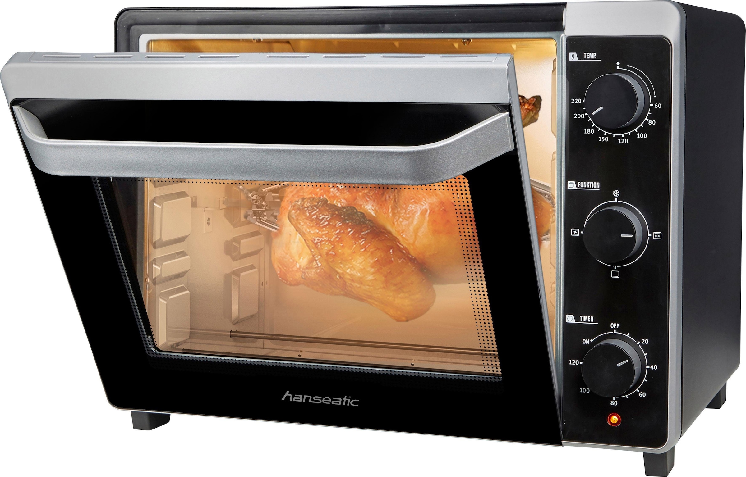 Hanseatic Minibackofen »17194935, 30 L Volumen, 1600 W«, Grillrost, Fettpfanne, Drehspieß,...