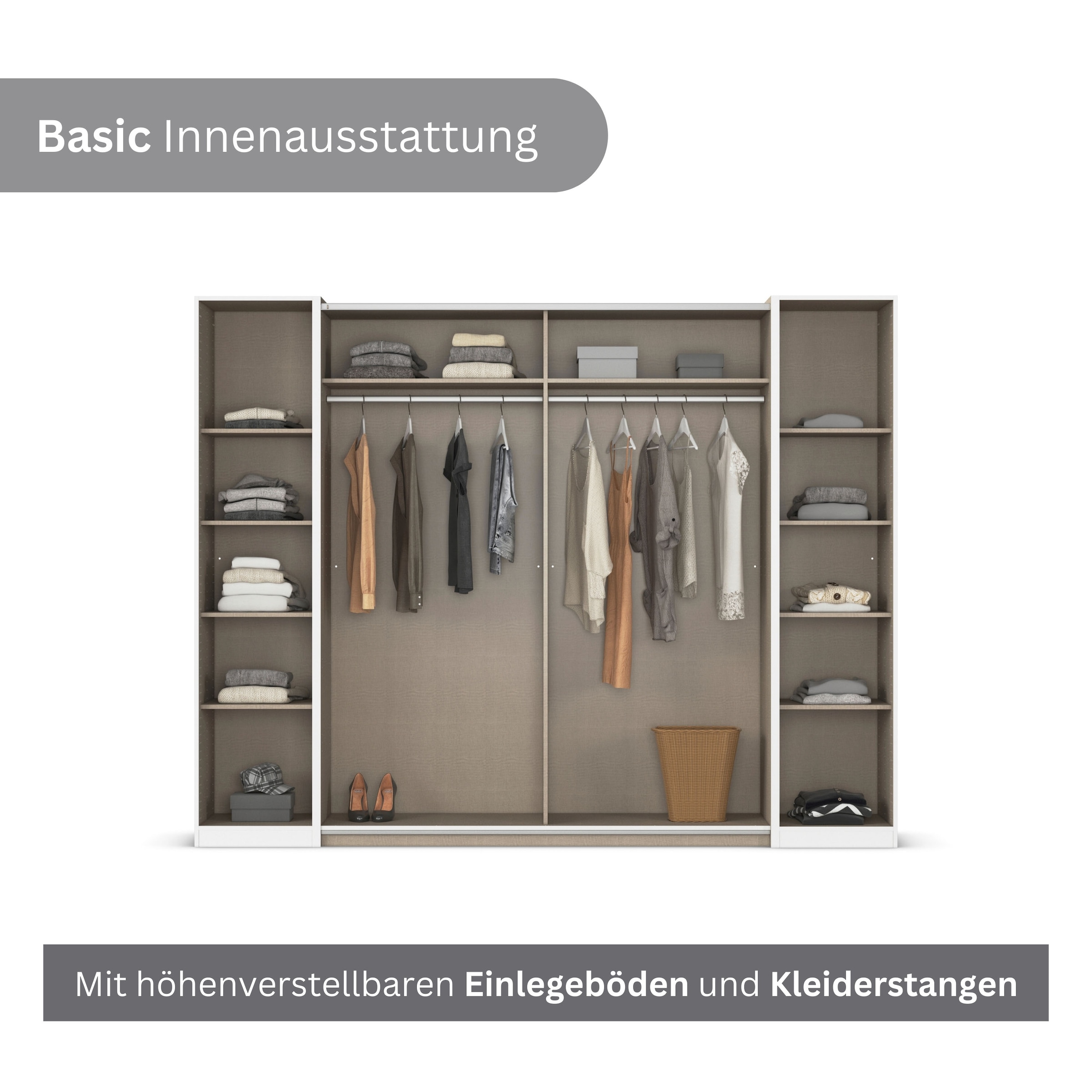 rauch Schwebetürenschrank »Kleiderschrank Drehtürenschrank Schrank Garderobe KRONACH TOPSELLER« in 3 Ausstattungen BASIC/CLASSIC/PREMIUM, Breiten 225/268/311/354 cm,  Kombischrank optional mit 1 oder 2 Spiegel viele Böden MADE IN GERMANY