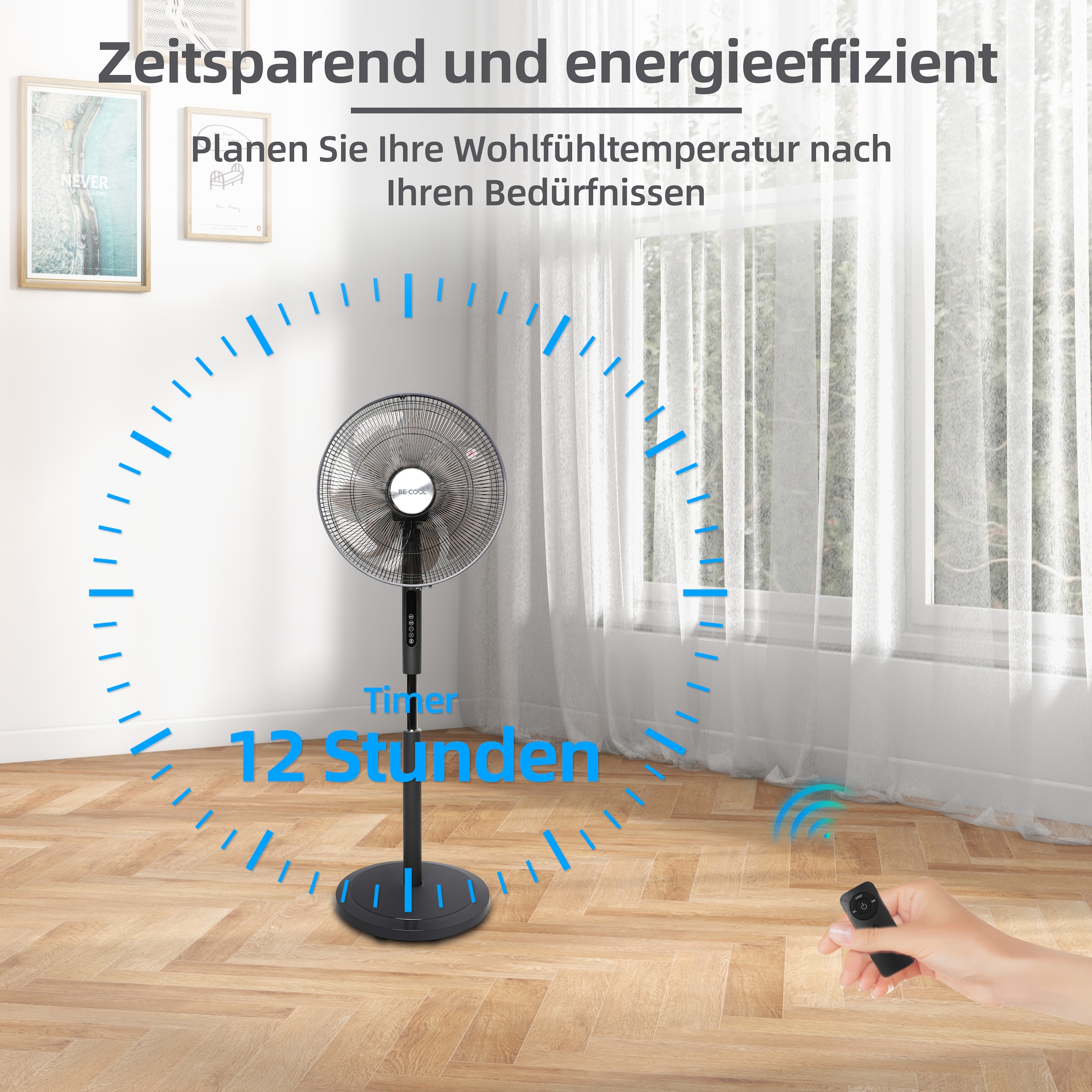 be cool Standventilator »Gleichstrom-Standventilator 45cm mit 7 Rotorblättern«, energieeffizient, 7-flügelig, Fernbedienung