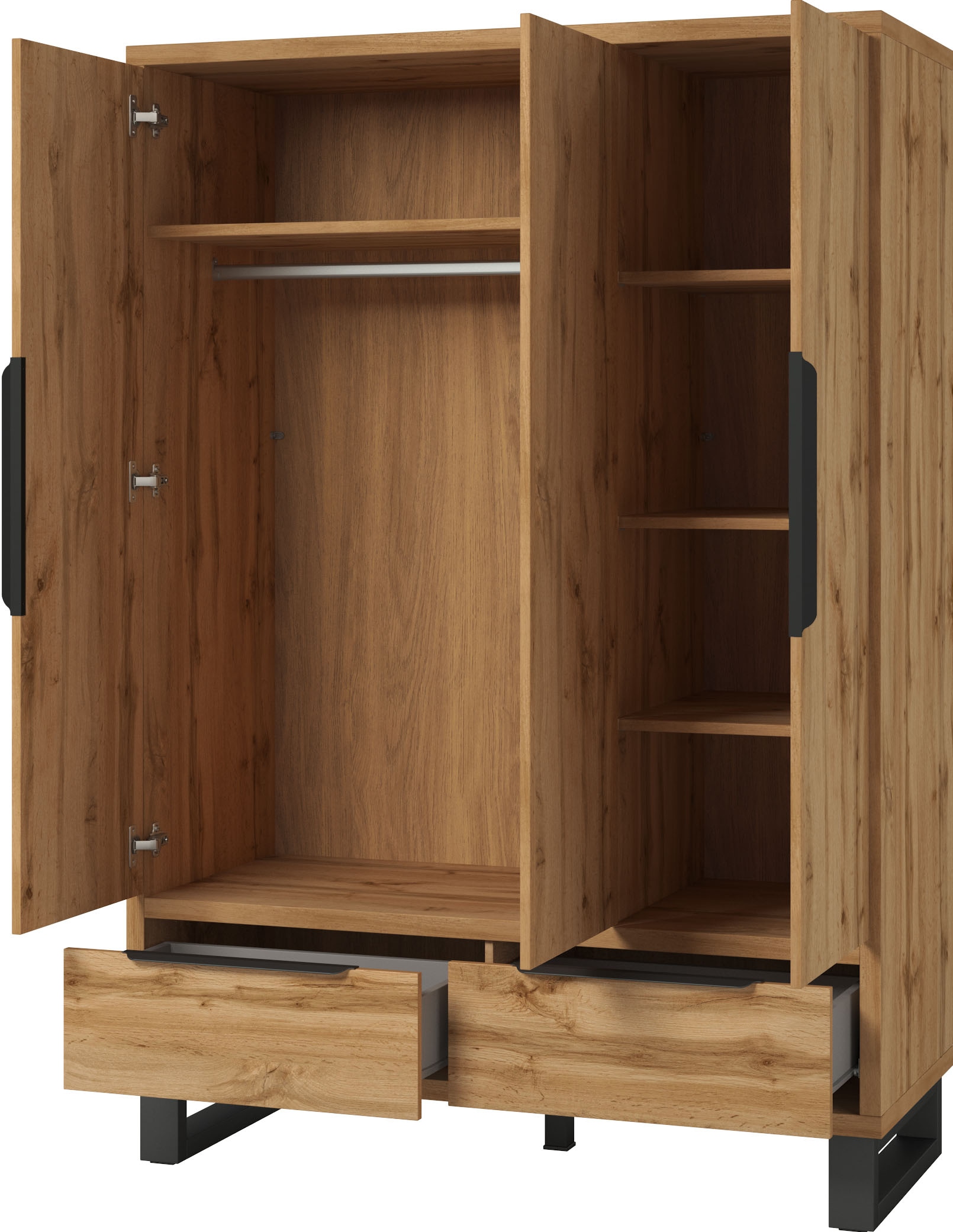 Home affaire Drehtürenschrank »Bronne,Breite 145 cm, Wäscheschrank inclusive Innenausstattung«, Kleiderschrank, 2 Schubladen, Metallgriffe, Garderobe