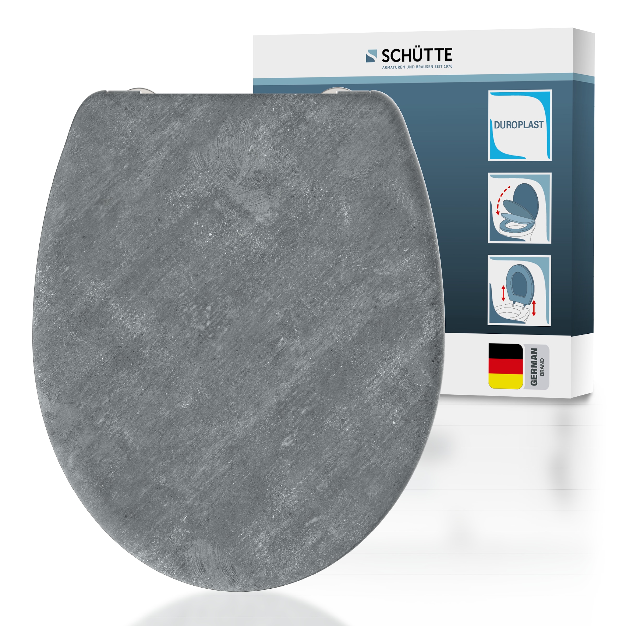 Schütte WC-Sitz "LIGHT CONCRETE" Toilettendeckel, Absenkautomatik, Schnellverschluss, O-Form, bis 175kg