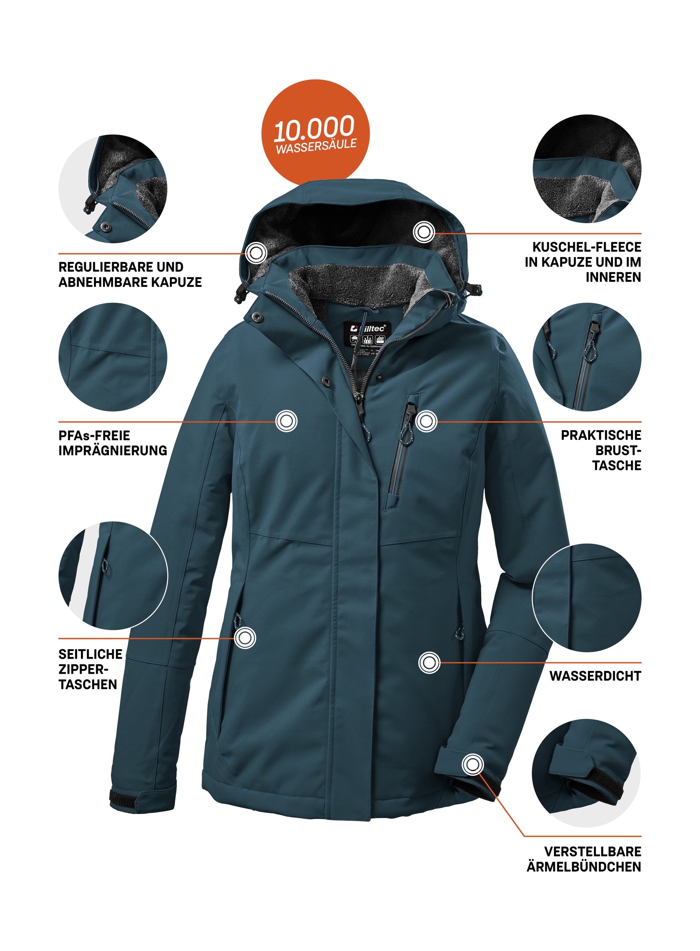 Killtec Outdoorjacke »KOW 140 WMN JCKT«, Wasserdichte Damenjacke, atmungsaktiv, abnehmbare Kapuze
