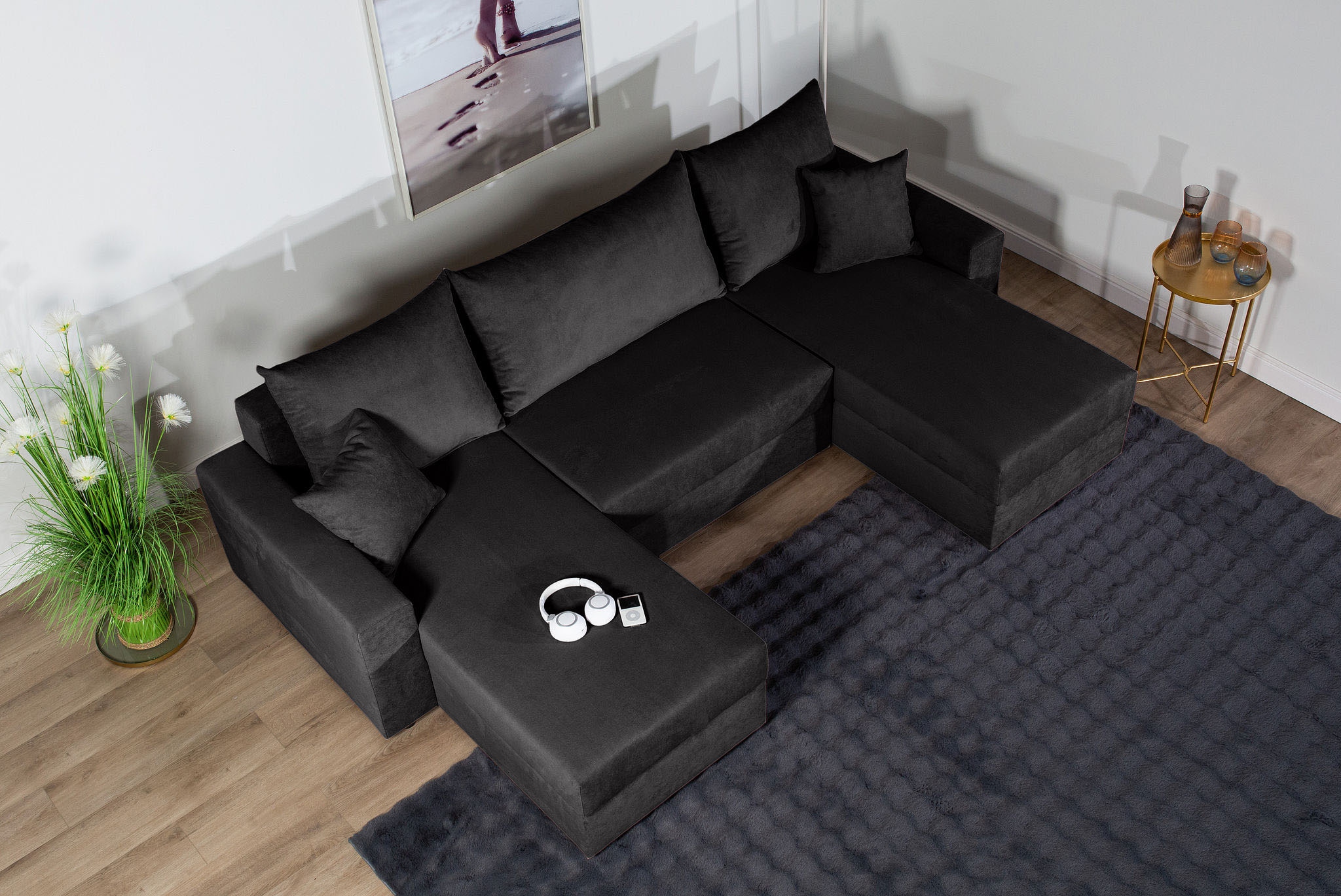 COLLECTION AB Wohnlandschaft »Pico U-Form, Breite 252, mit Schlaffunktion, Bettkasten & Zierkissen«, Wohnlandschaft,2 X Ottomane,Polyätherschaum Polsterung