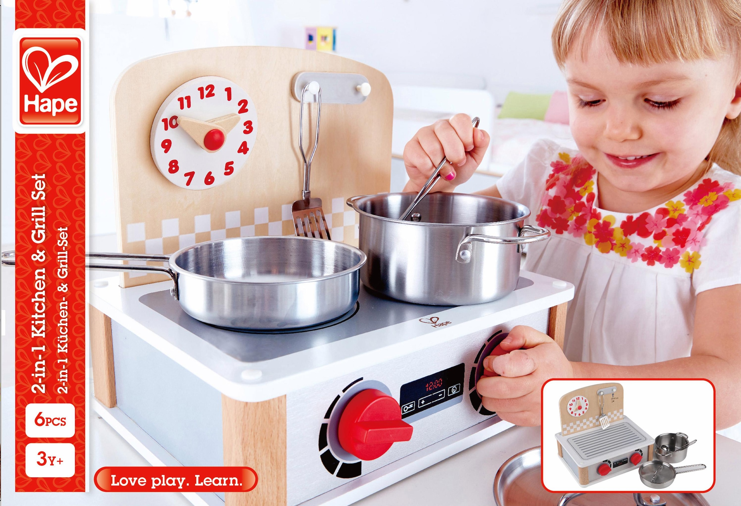 Hape Kinder-Küchenset »2-in-1 Küchen- & Grill-Set, 6-tlg.«