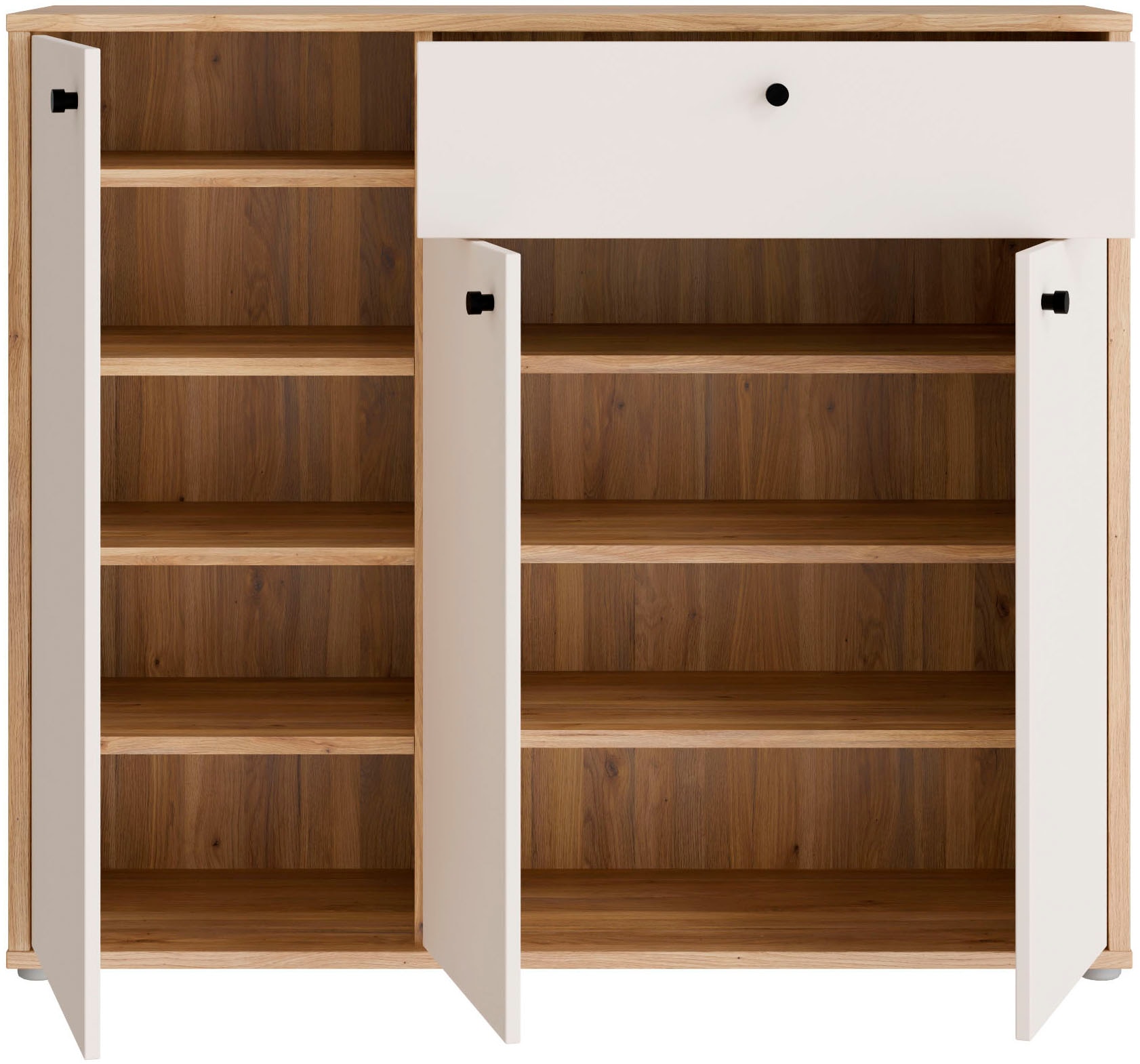 FORTE Schuhschrank Metallgriffe Schwarz B/H/T 113,4/98,3/34,9cm Soft Close, Vollauszug