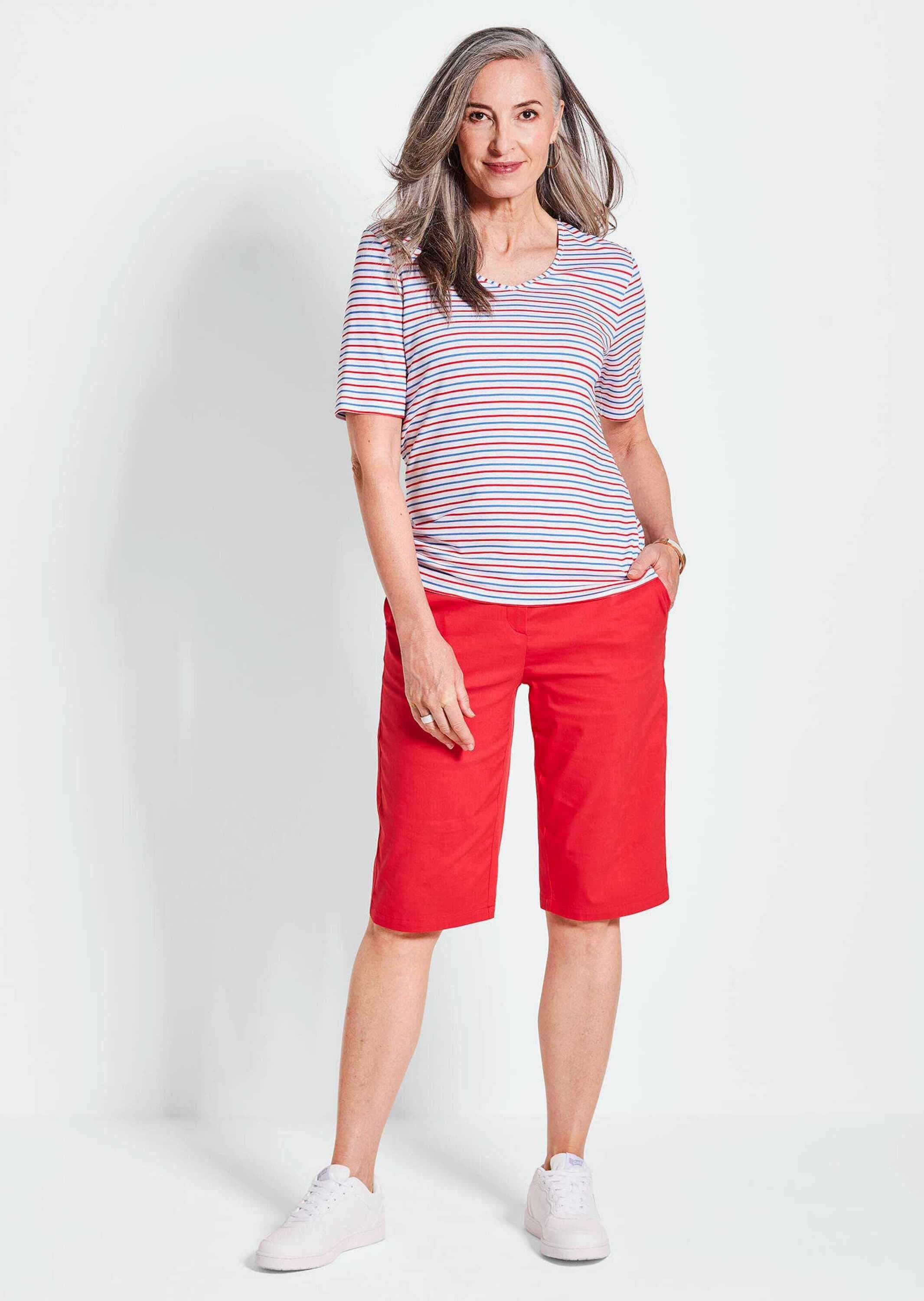 GOLDNER Kurzarmshirt »Kurzgröße Maritimer Streifenlook mit V-Ausschnitt« Sonstige
