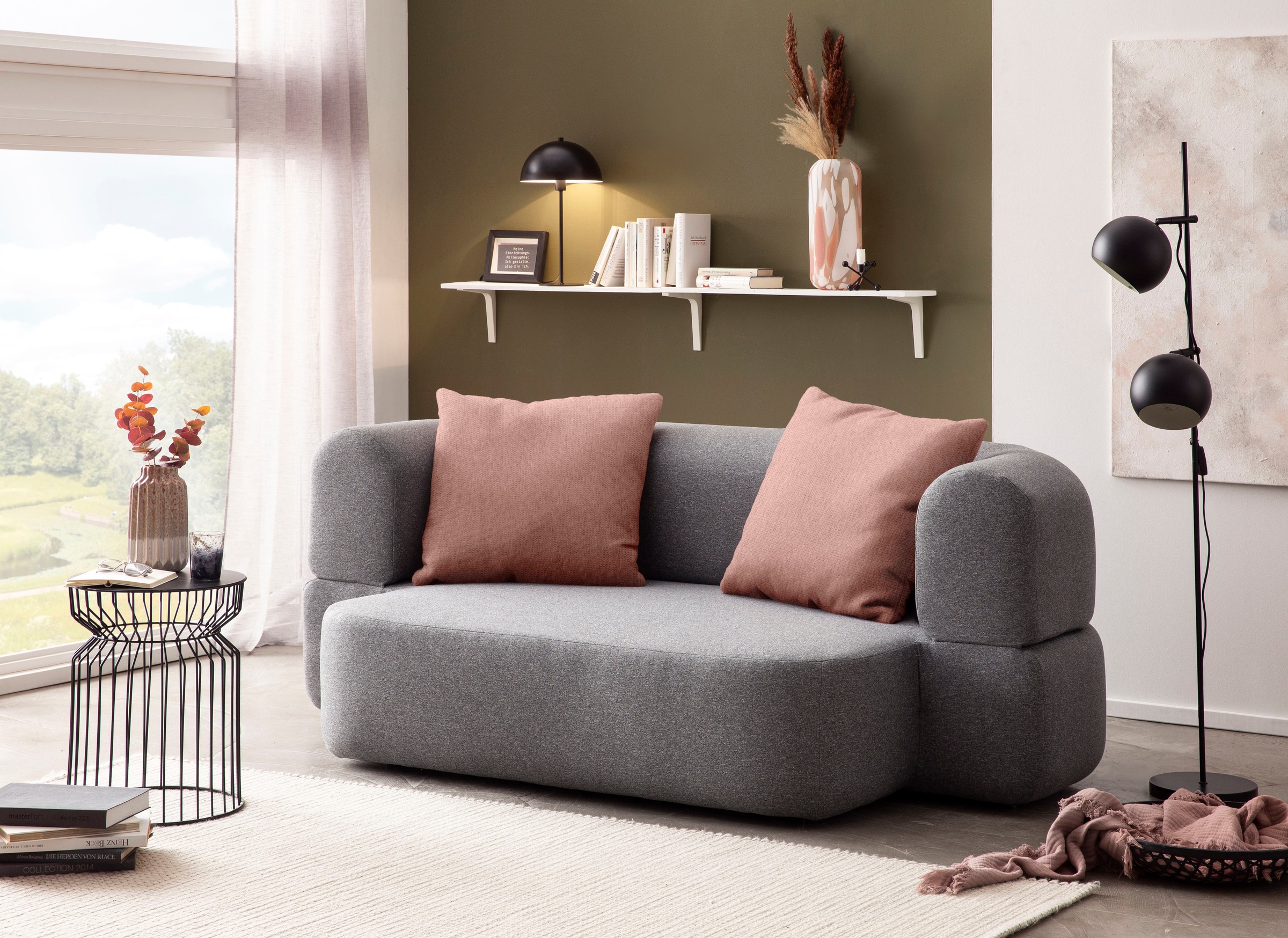 INOSIGN Schlafsofa »Denair oval Federkern, Bettsofa, organisches Design. Breite 208cm«, 2-Sitzer durch Klappen verwandeln in eine Liegefläche