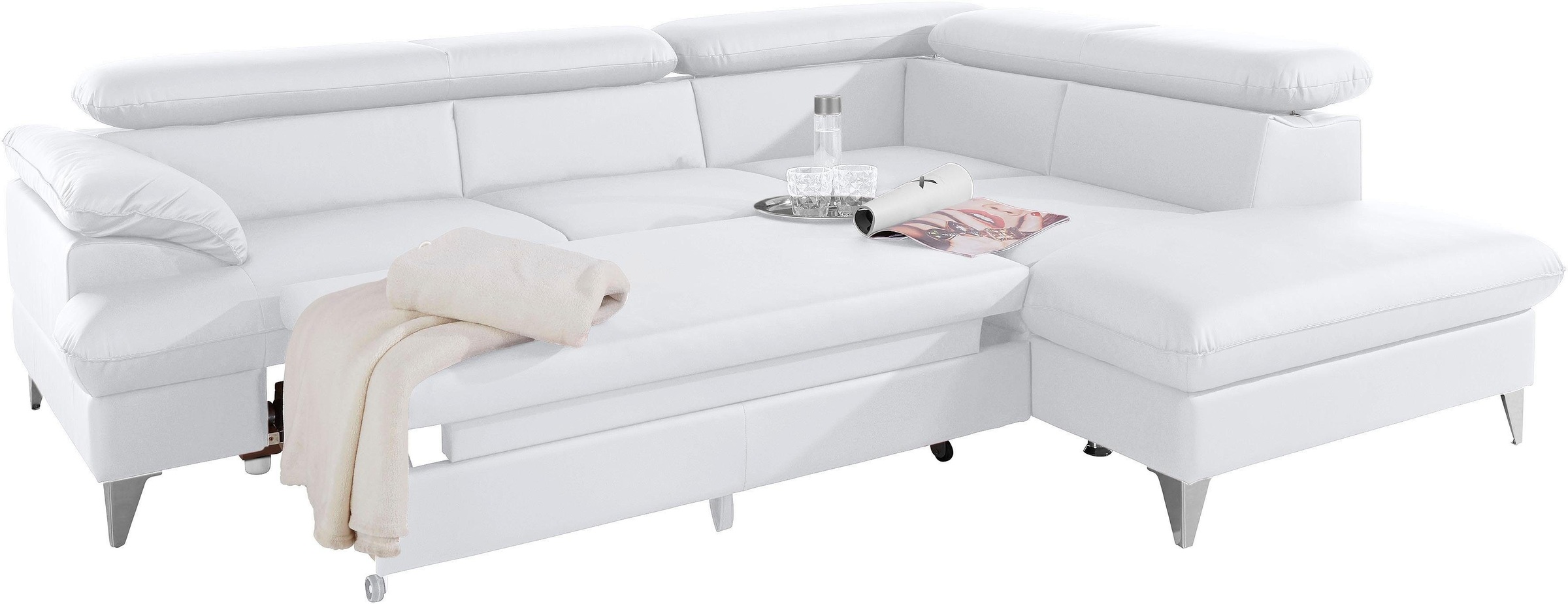 COTTA Polstergarnitur »Caluso L-Form«, Set bestehend aus: Ecksofa mit Kopfteilverstellung & Hocker