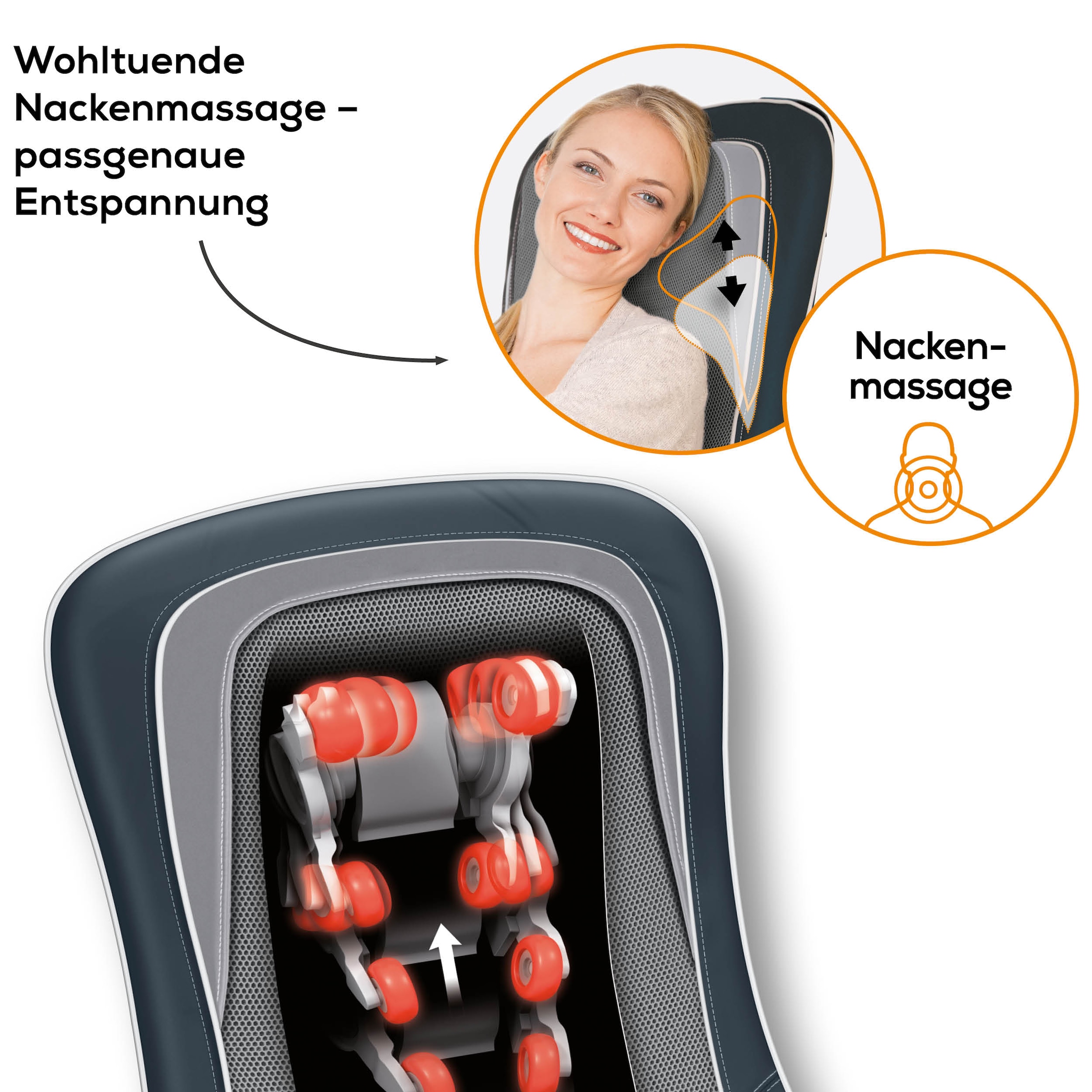 BEURER Massagesitzauflage »MG 315 mit tiefenwirksamer Shiatsu, Rolling und Swing Massage«, Wohltuende Massage für Nacken und Rücken, mit Licht- und Wärmefunktion