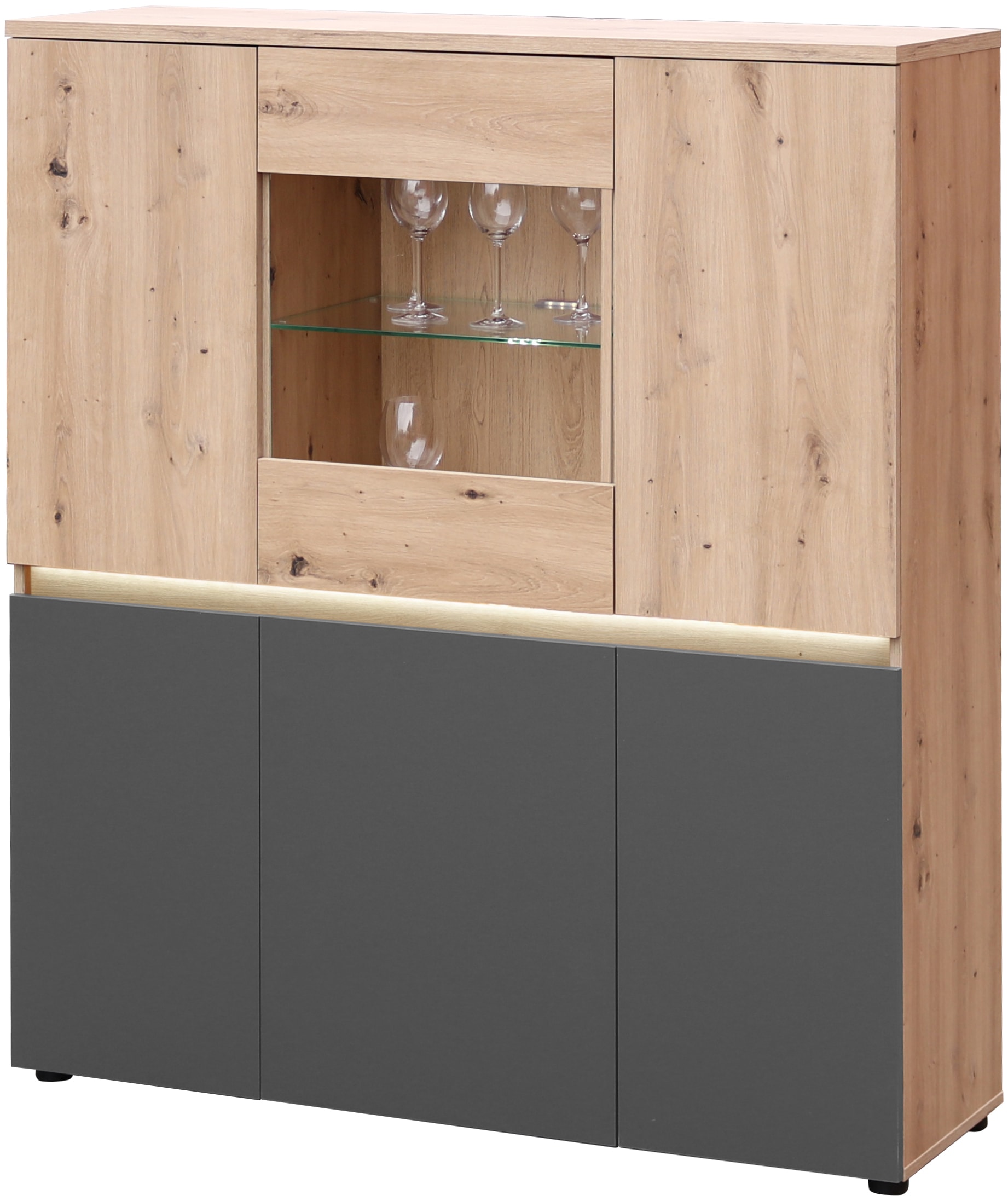 Highboard »Lille mit LED-Beleuchtung, Wohnzimmerschrank BxHxT 120x140x38 cm«, (1 St.),...