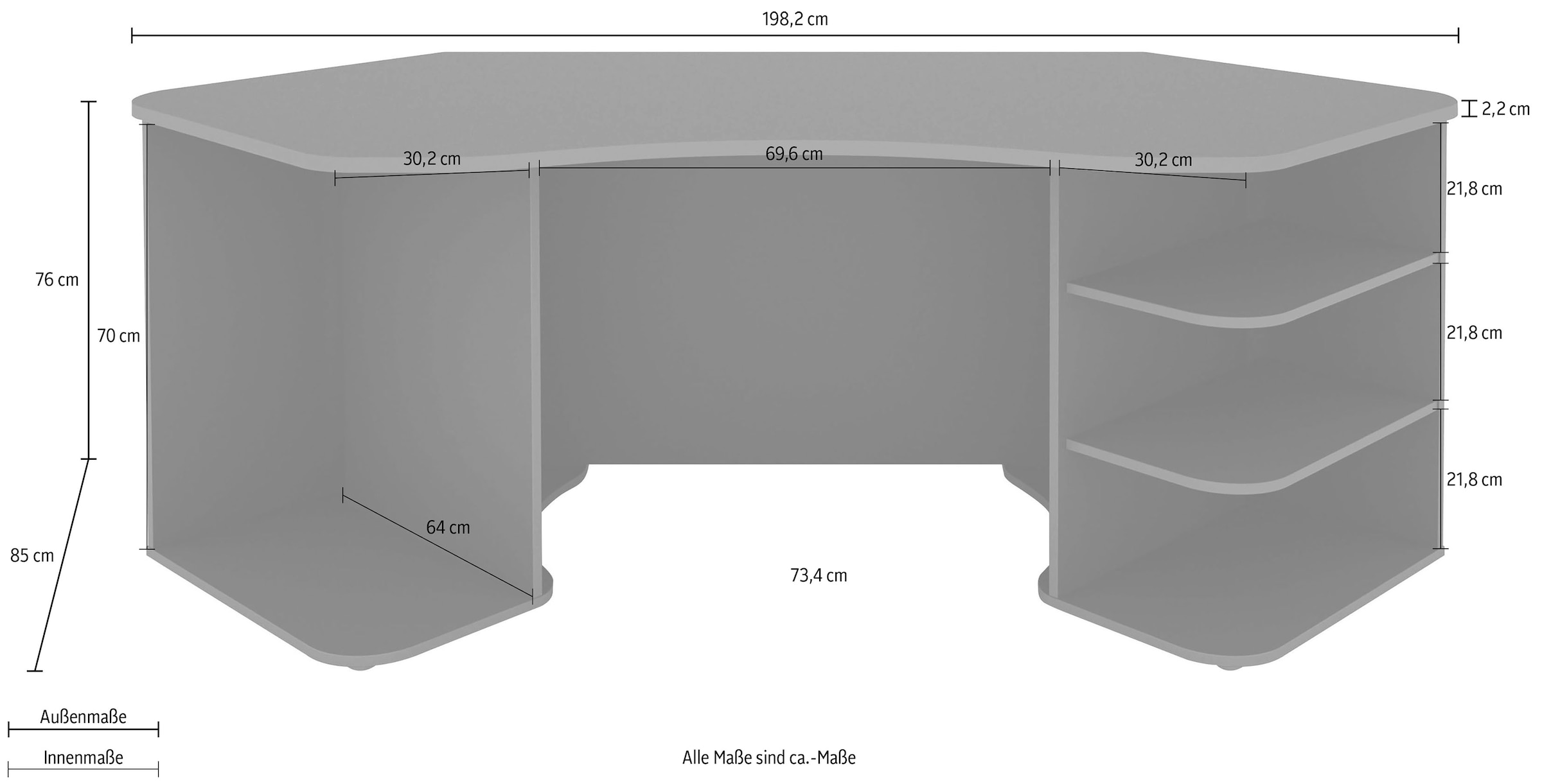 Homexperts Gamingtisch »Tron«, passend für drei 28" Monitore
