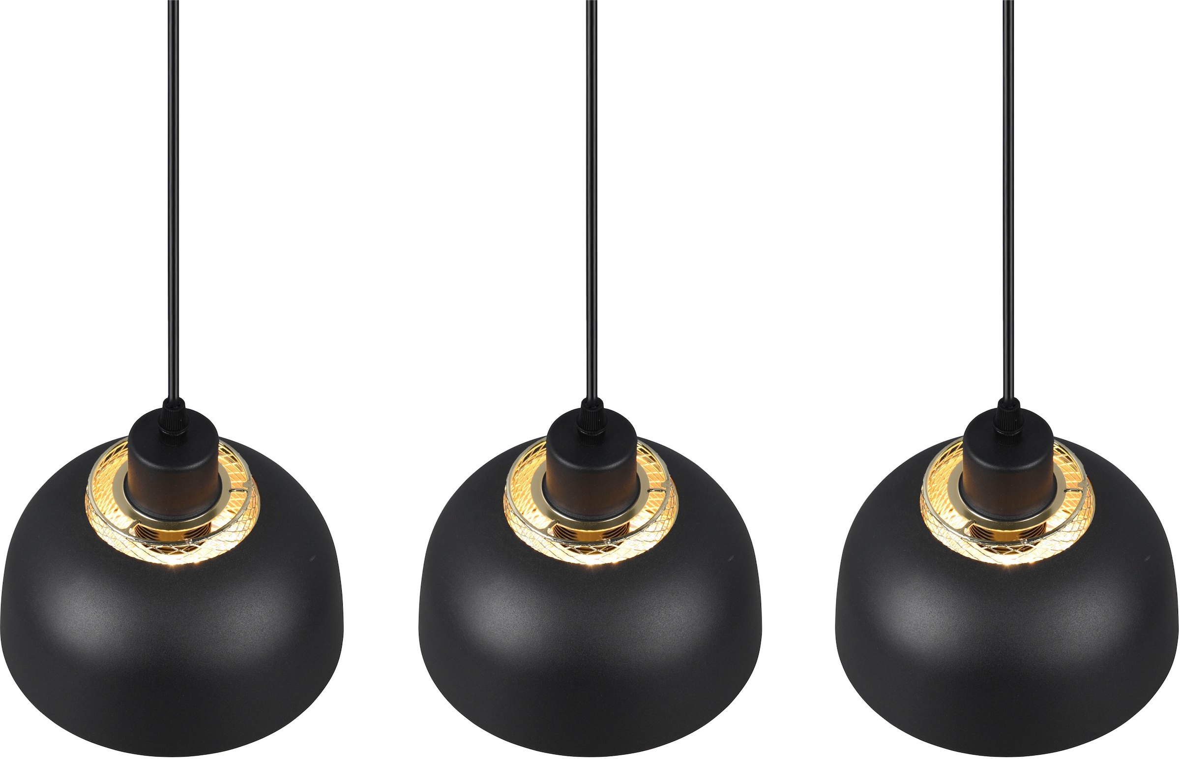 TRIO Leuchten Pendelleuchte »Punch«, 3 flammig-flammig, 3-flg, Industrie-Look mit Doppelschirm schwarz-gold exkl 3xE27 max 40W